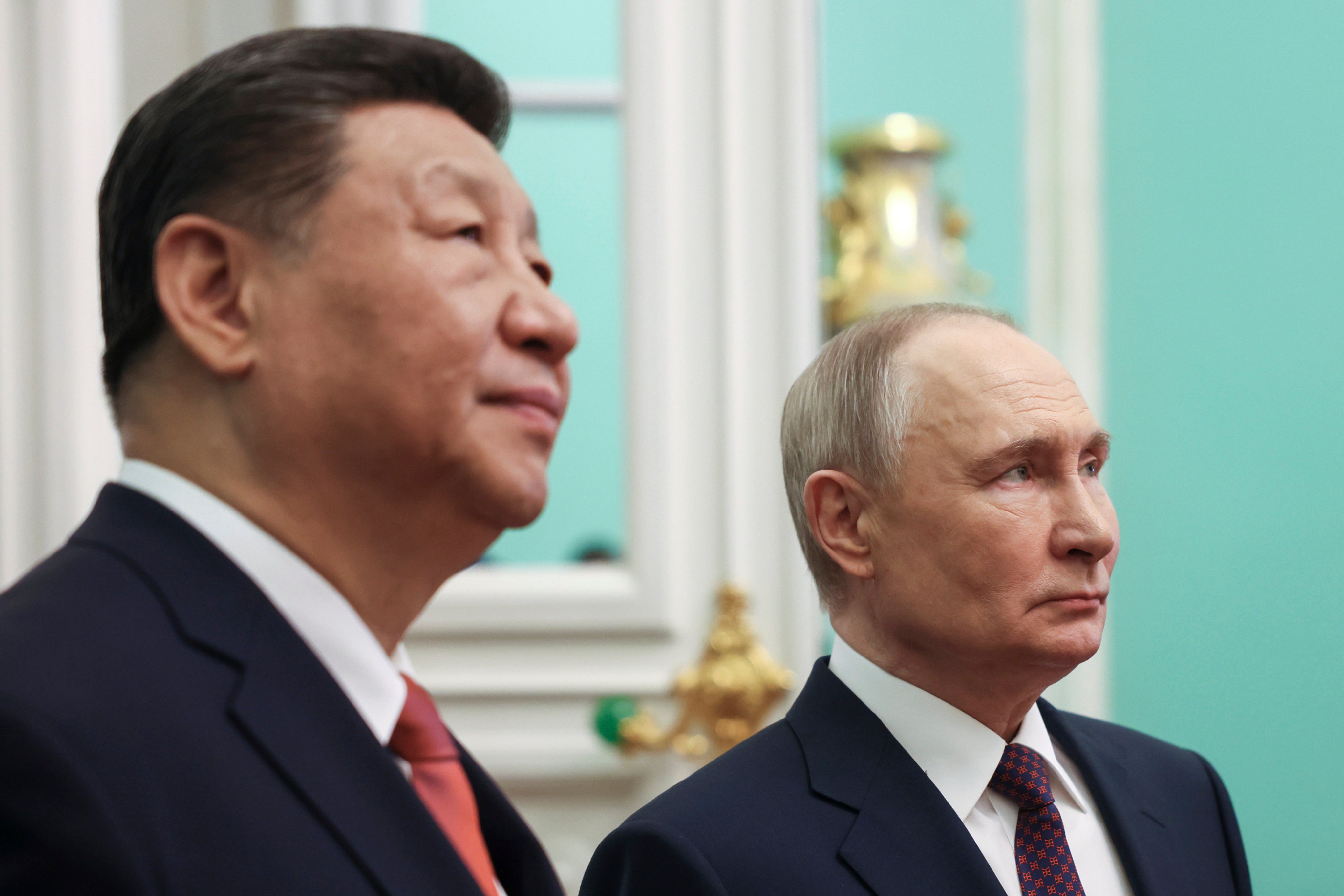 Chinese President Xi Jinping (left) and Russian President Vladimir Putin have put on a united front in Moscow this week. Photo: AP