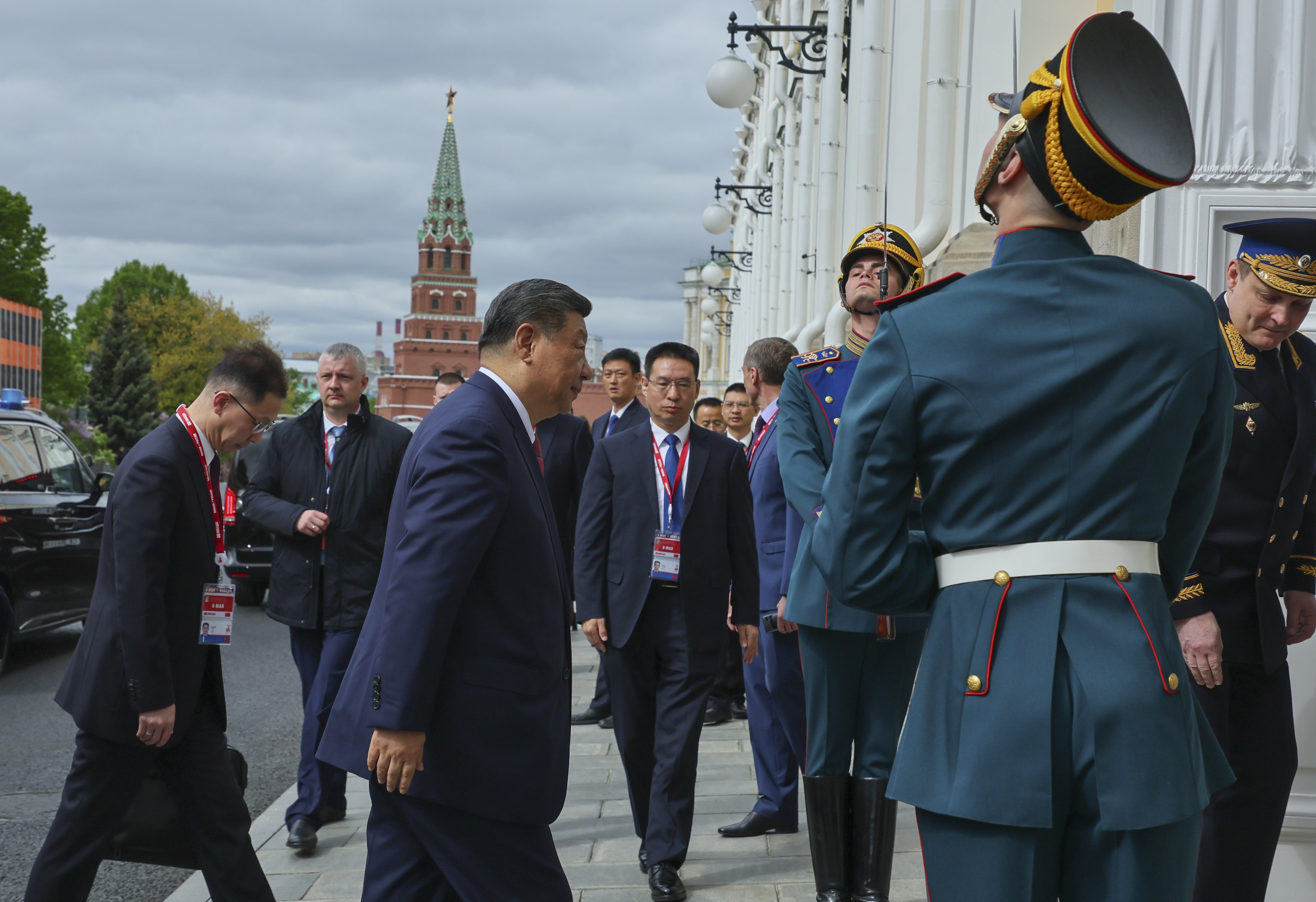 China’s President Xi Jinping arrives for his meeting with Russian President Vladimir Putin at the Kremlin on May 8. Russia marks the 80th anniversary of the victory in World War II over Nazi Germany and its allies on May 9. Photo: EPA-EFE