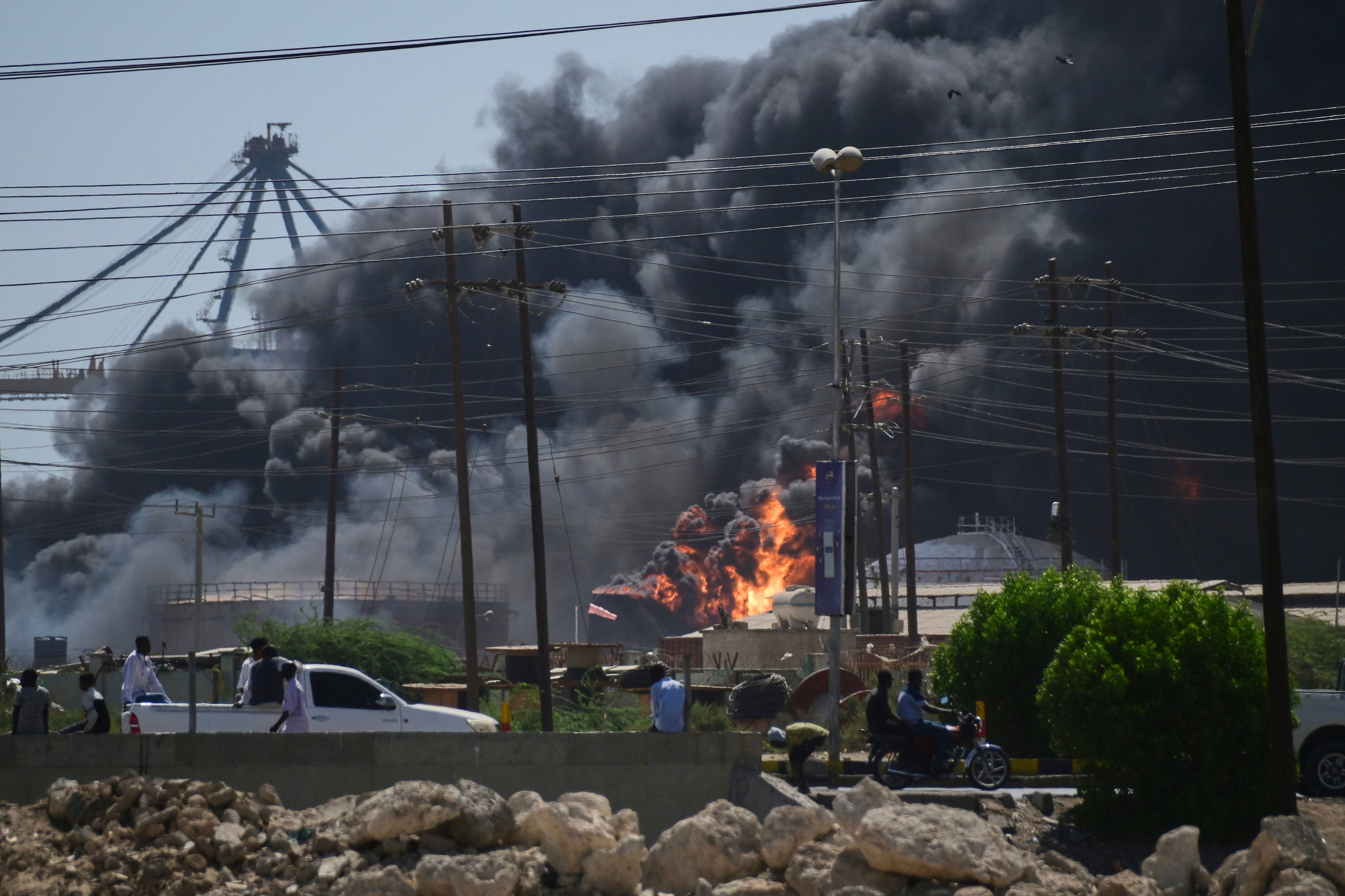 Smoke billows after drone strikes by the paramilitary Rapid Support Forces targeted Port Sudan on Tuesday. Photo: AP