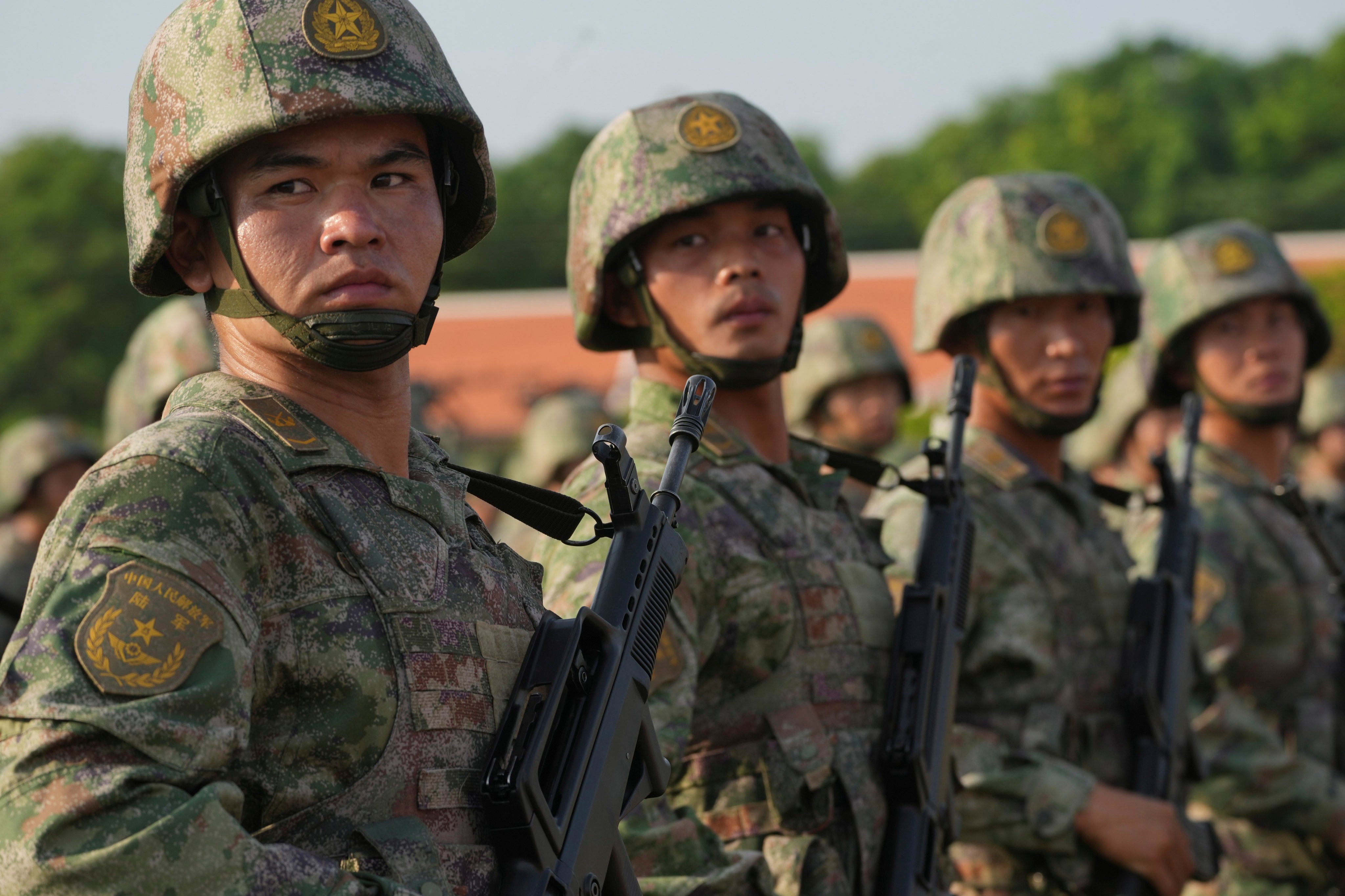 Chinese troops line up during last year’s Golden Dragon military exercise in Kampong Chhnang province, Cambodia on May 16, 2024. Photo: AP
