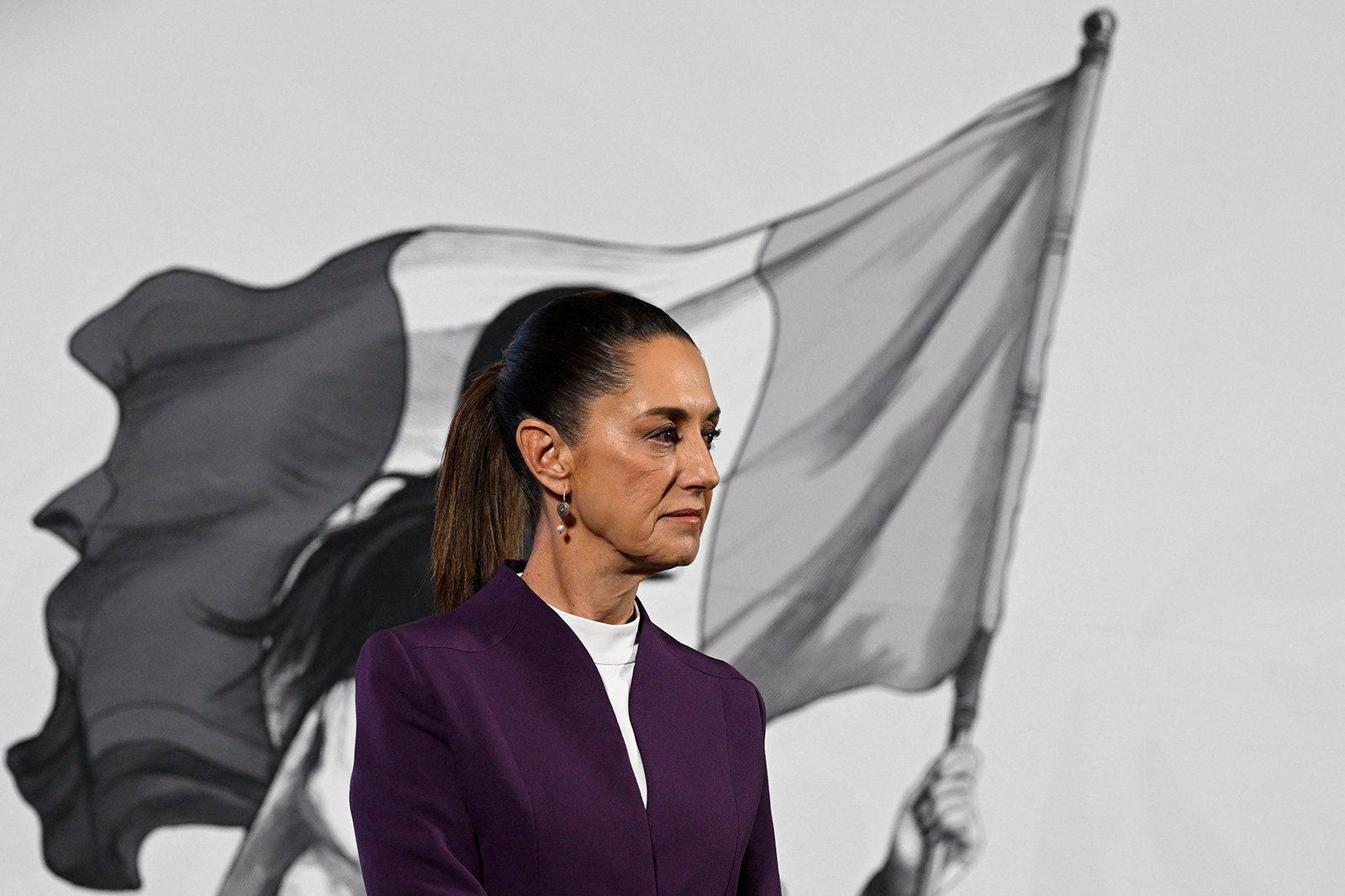 Mexico’s President Claudia Sheinbaum gives a news conference at the National Palace in Mexico City in March. Photo: TNS