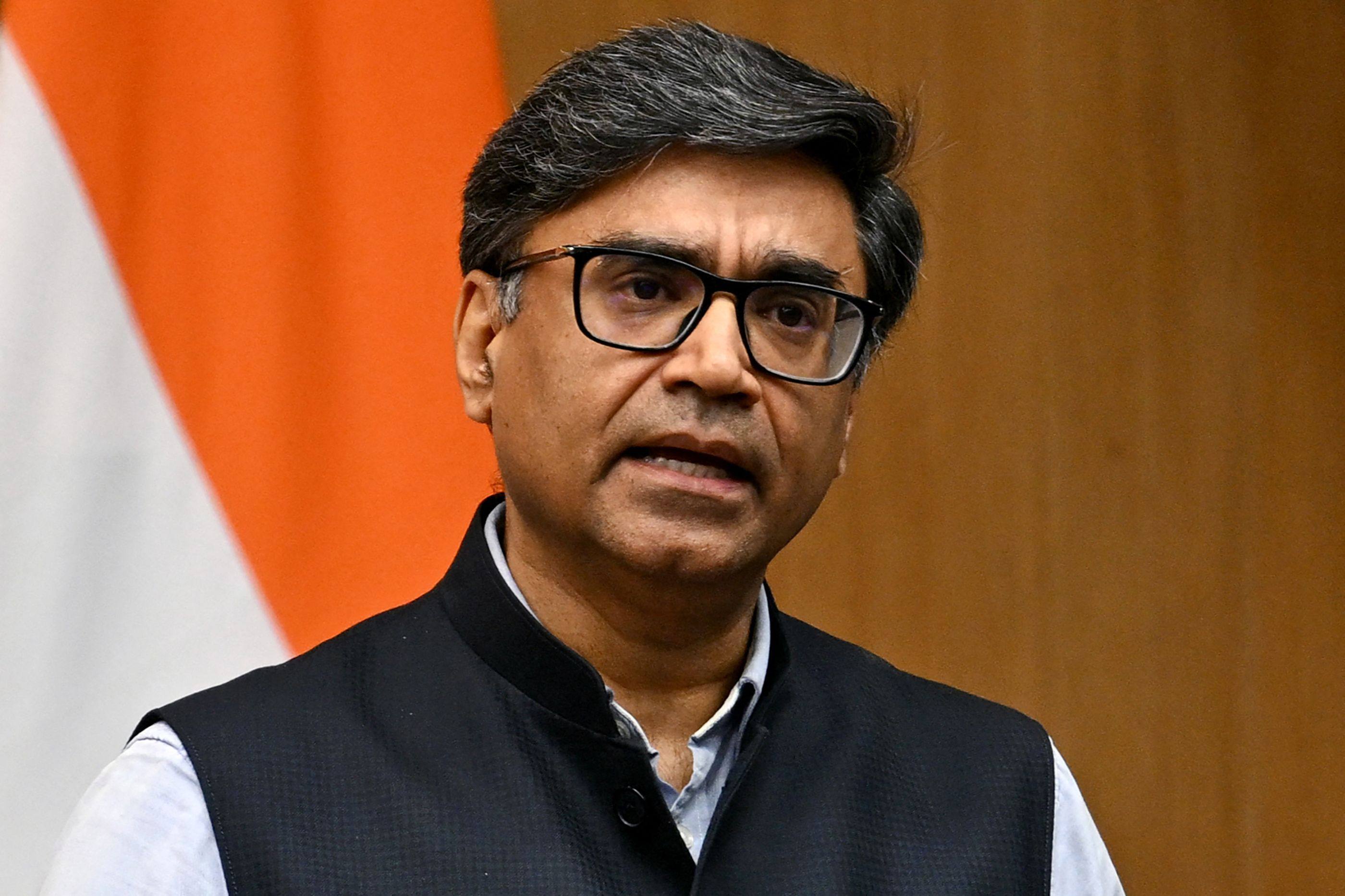 India’s foreign secretary, Vikram Misri, speaks during a press briefing in New Delhi on Saturday. India and Pakistan have worked out a ceasefire in their recent conflict. Photo: AFP