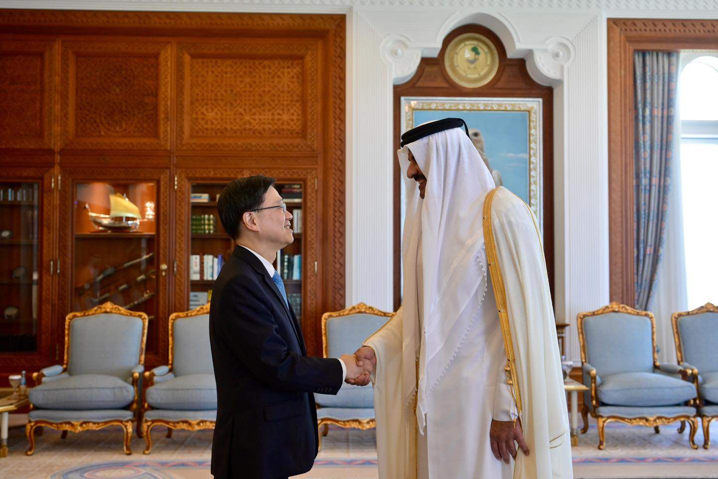 Chief Executive John Lee with Sheikh Tamim bin Hamad Al Thani, the Emir of State of Qatar. Photo: Handout