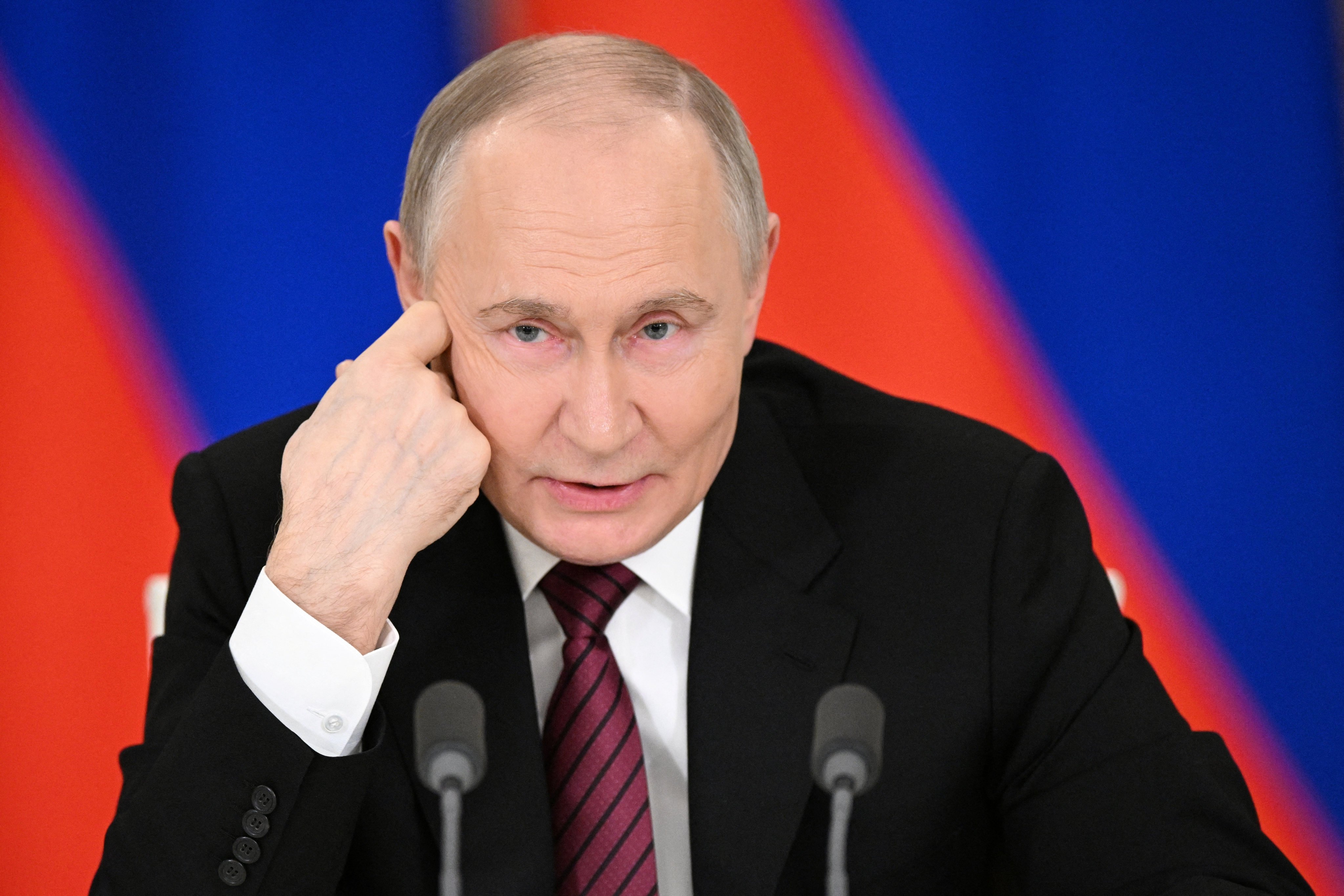 Russian President Vladimir Putin gives a statement to the media at the Kremlin on Sunday. Photo: RIA Novosti via Reuters
