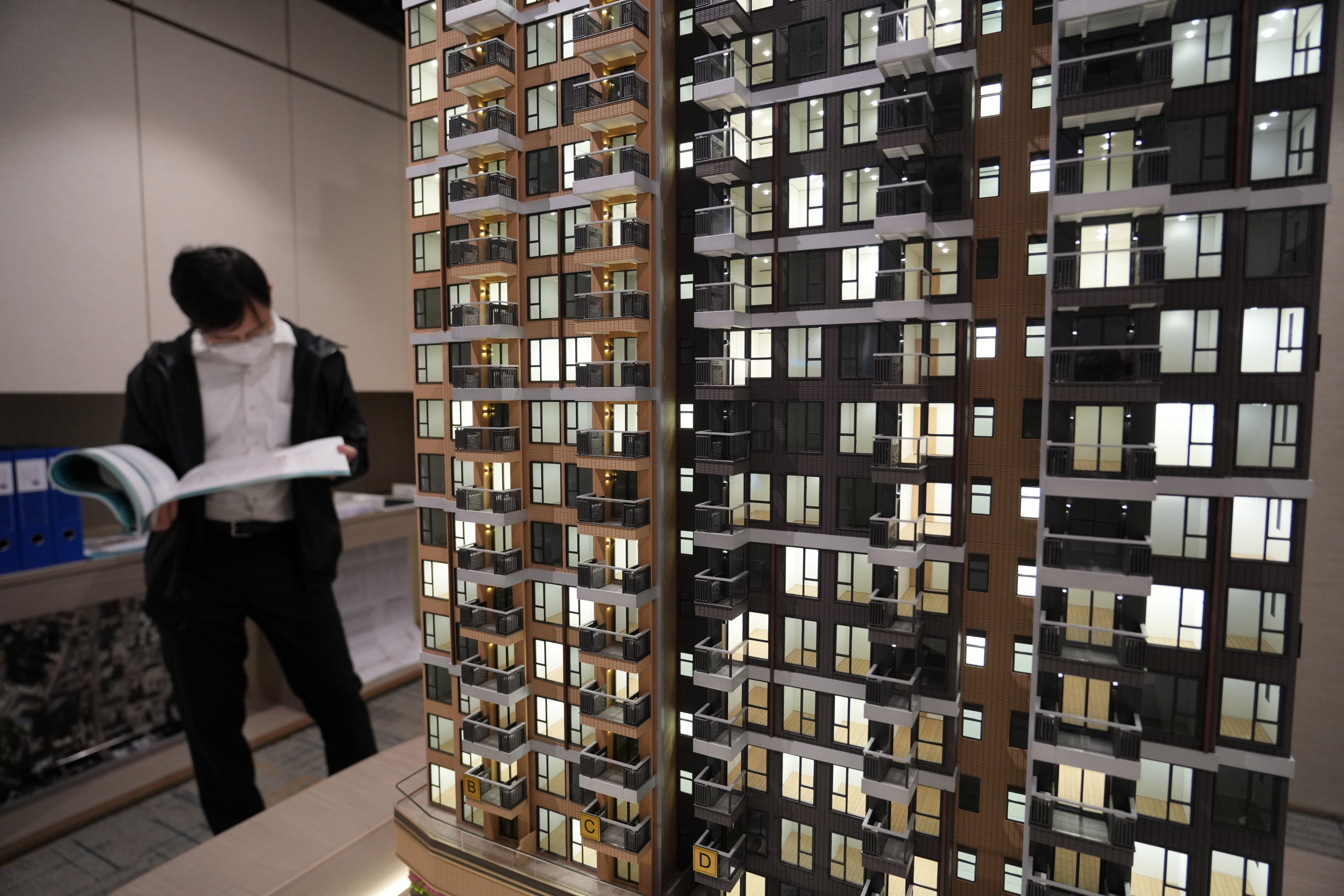 A model of a building being developed by Urban Renewal Authority in Hung Hom. Photo: Sam Tsang