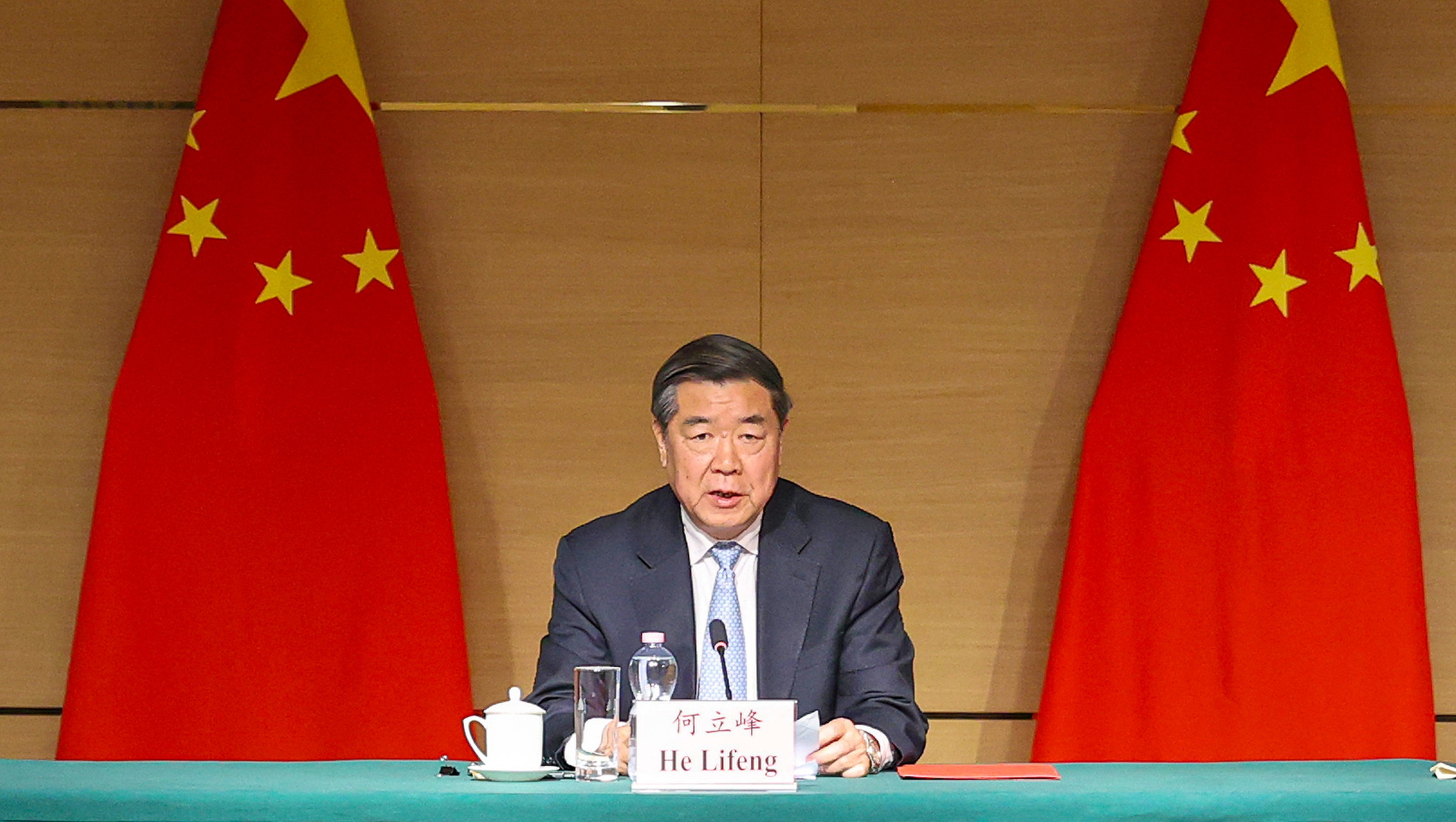 Vice-Premier He Lifeng speaks at a press briefing on Sunday following a high-level meeting with US representatives on economic and trade affairs in Geneva, Switzerland. Photo: Xinhua