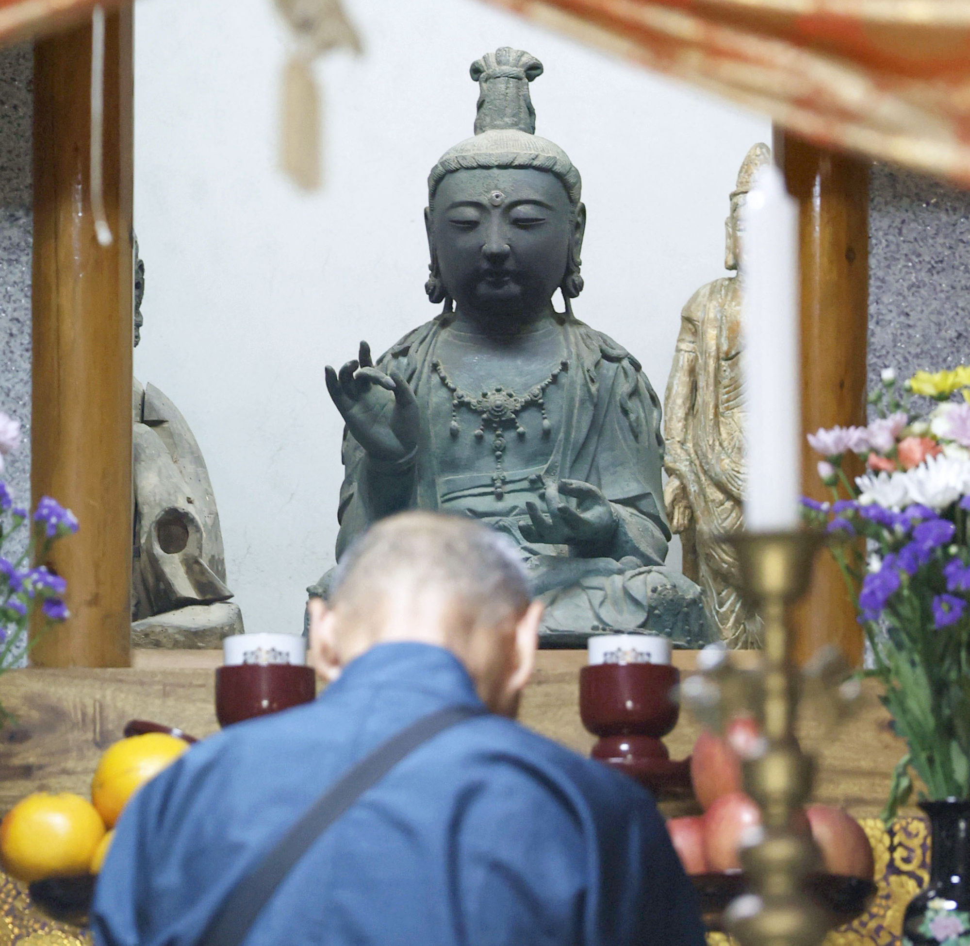 A 14th-century Buddhist statue of the Avalokitesvara Bodhisattva sits at Kannon Temple on Tsushima Island in Nagasaki Prefecture, southwestern Japan, on Monday. Photo: Kyodo A 14th-century Buddhist statue of the Avalokitesvara Bodhisattva sits at Kannon Temple on Tsushima Island in Nagasaki Prefecture, southwestern Japan, on Monday. Photo: Kyodo