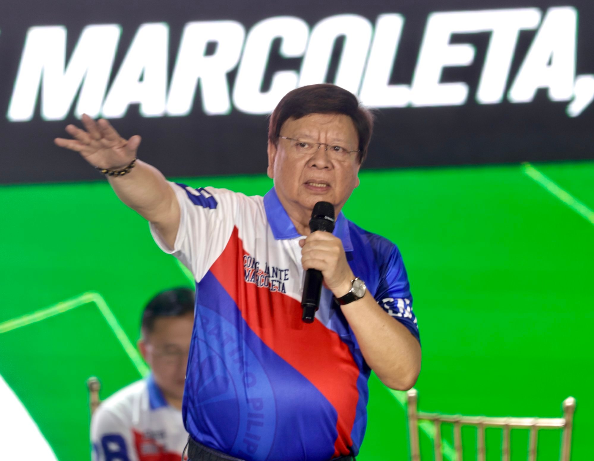 Filipino lawyer Rodante Marcoleta gestures during a campaign rally in Manila, the Philippines, on May 8. Photo: EPA-EFE Filipino lawyer Rodante Marcoleta gestures during a campaign rally in Manila, the Philippines, on May 8. Photo: EPA-EFE