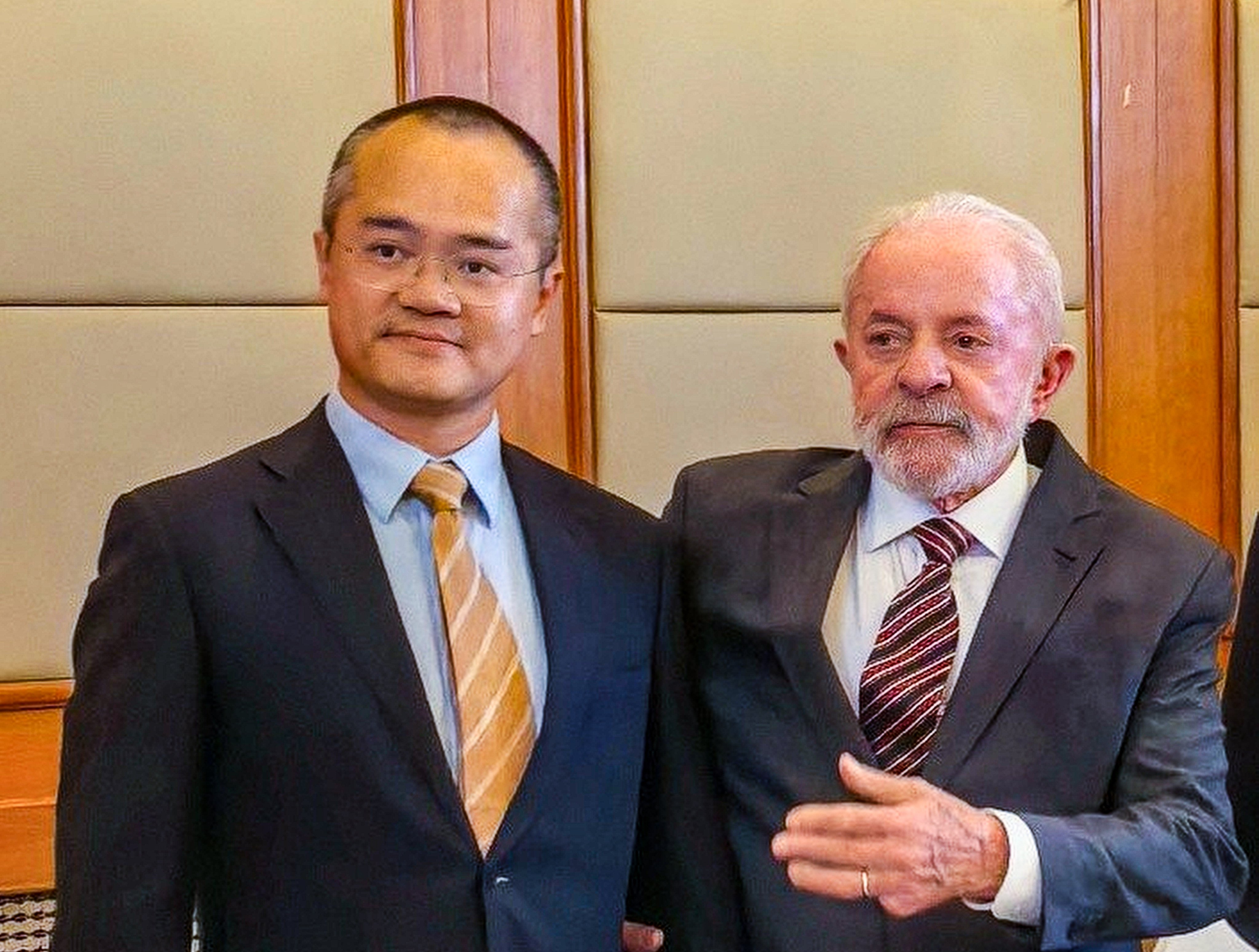 Meituan founder and CEO Wang Xing (left) meets Brazilian President Luiz Inácio Lula da Silva in Beijing on Monday. Photo: Handout