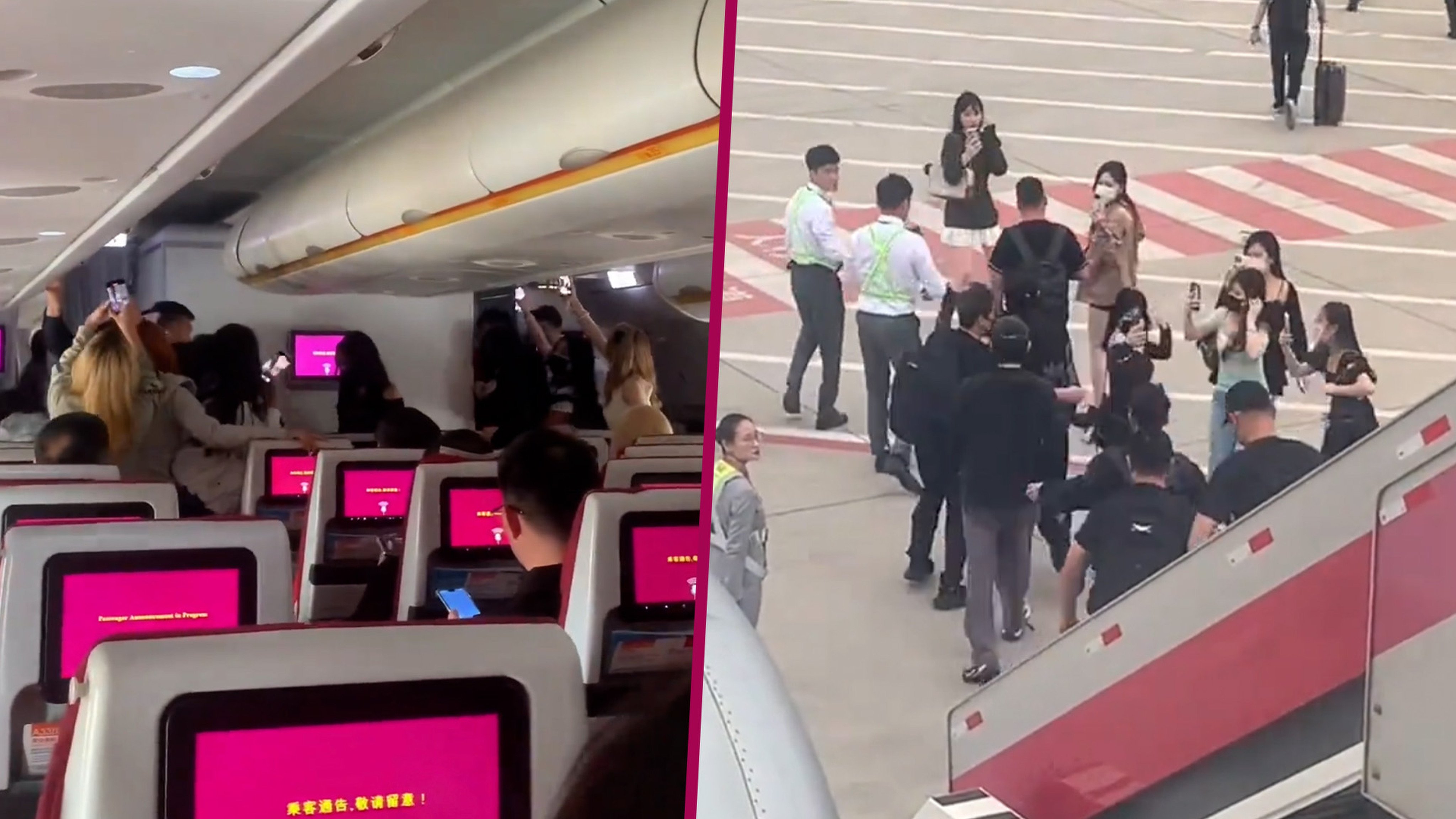 A group of Chinese boy band fans have been condemned after they chased their idols onto a flight, ignored safety warnings and disturbed their fellow passengers. Photo: SCMP composite/Douyin