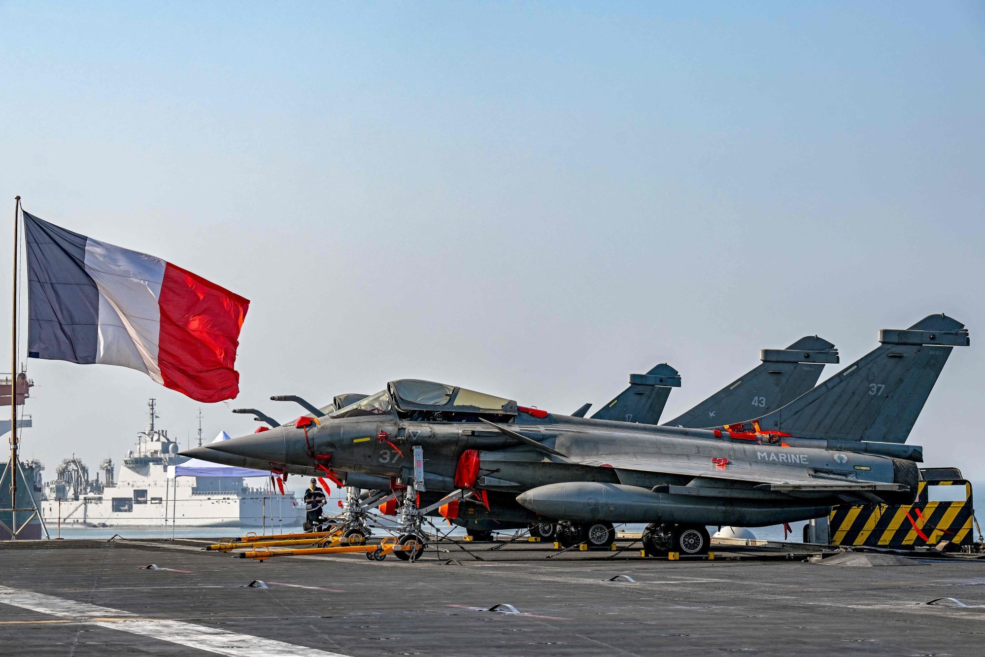 French Rafale fighter jets sit on the main deck of the nuclear-powered aircraft carrier Charles de Gaulle, during its anchor at the Mormugao Port, in Goa in January. India has bought dozens of Rafale jets from France. Photo: AFP French Rafale fighter jets sit on the main deck of the nuclear-powered aircraft carrier Charles de Gaulle, during its anchor at the Mormugao Port, in Goa in January. India has bought dozens of Rafale jets from France. Photo: AFP
