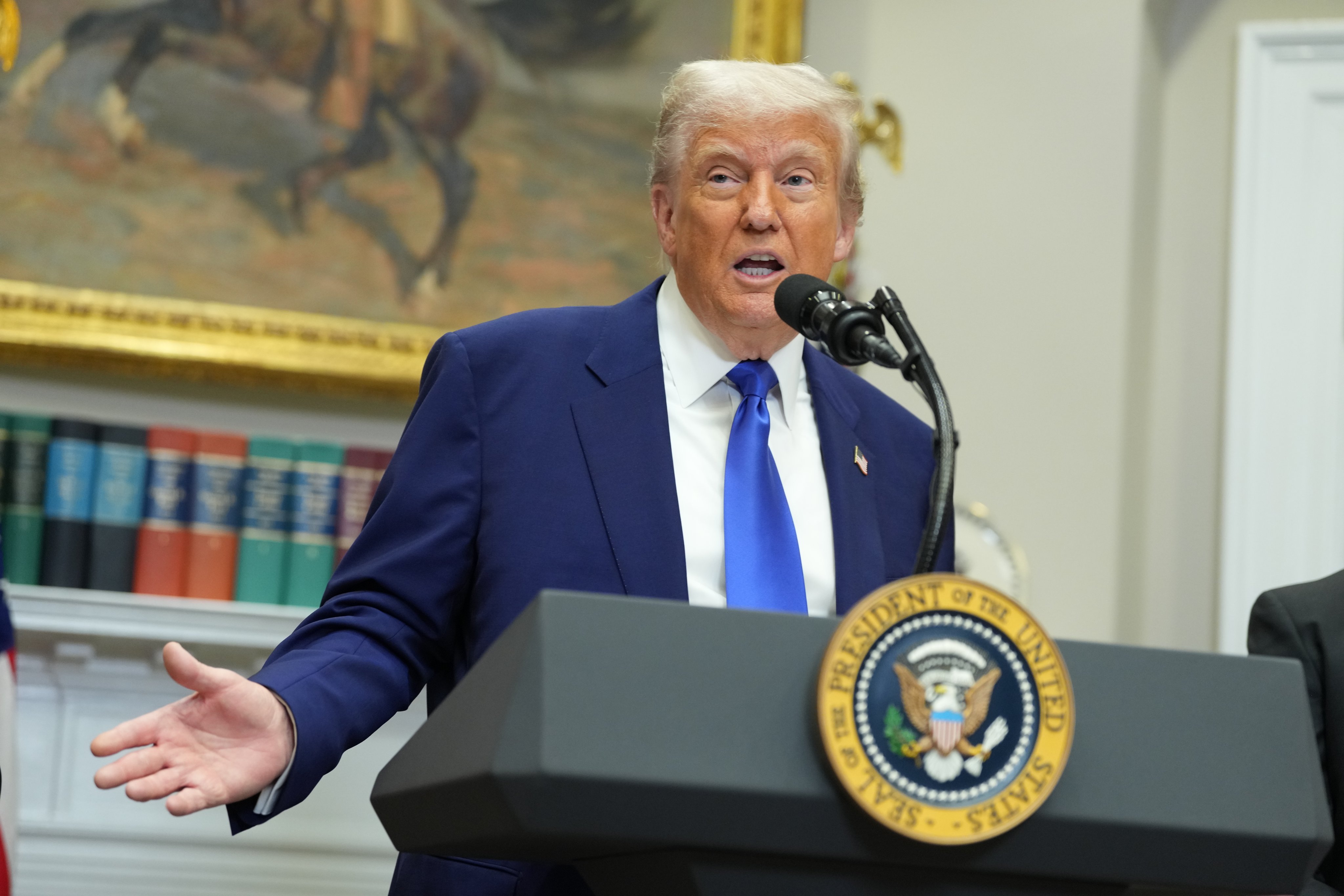 US President Donald Trump speaks at the White House on Monday. Photo: EPA-EFE