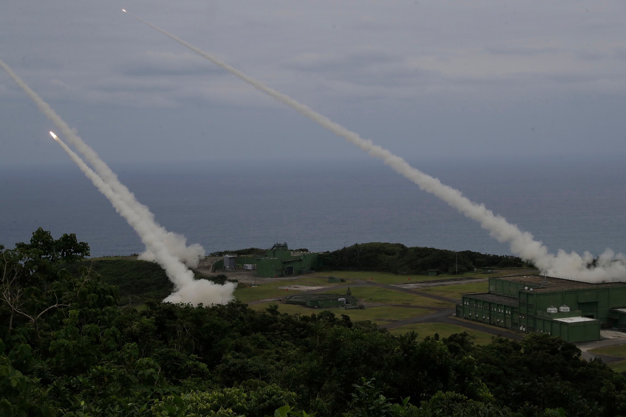 Rocket practice rounds are launched during a testing drill in Pingtung County in southern Taiwan on Monday. Beijing regards the self-governed island as part of China to be reunited by force if necessary. Photo: AP Rocket practice rounds are launched during a testing drill in Pingtung County in southern Taiwan on Monday. Beijing regards the self-governed island as part of China to be reunited by force if necessary. Photo: AP