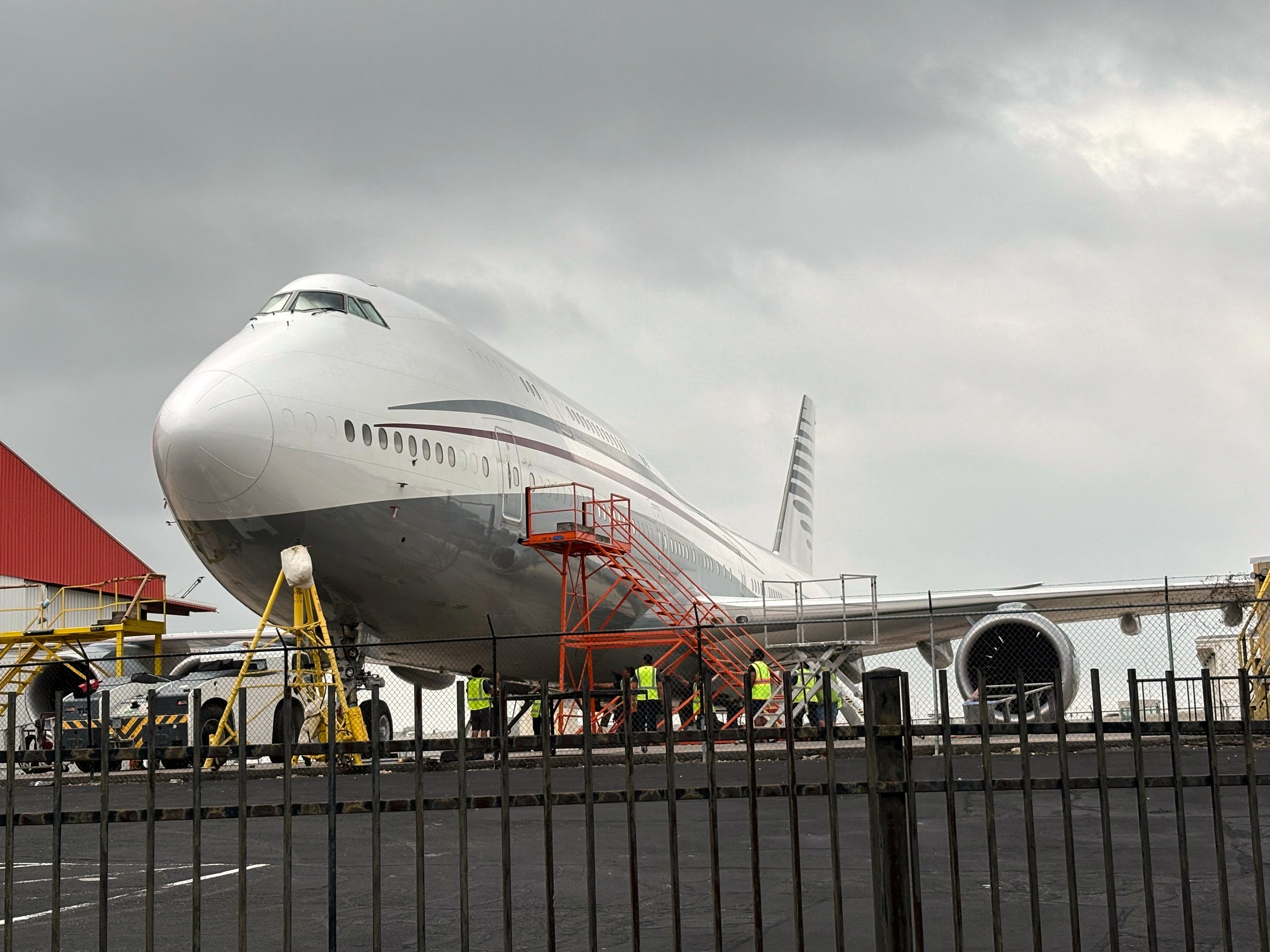 A Boeing 747 with the colour scheme of planes used by the Qatari royal family is seen at San Antonio International Airport in Texas on May 2. Photo: The San Antonio Express-News via AP