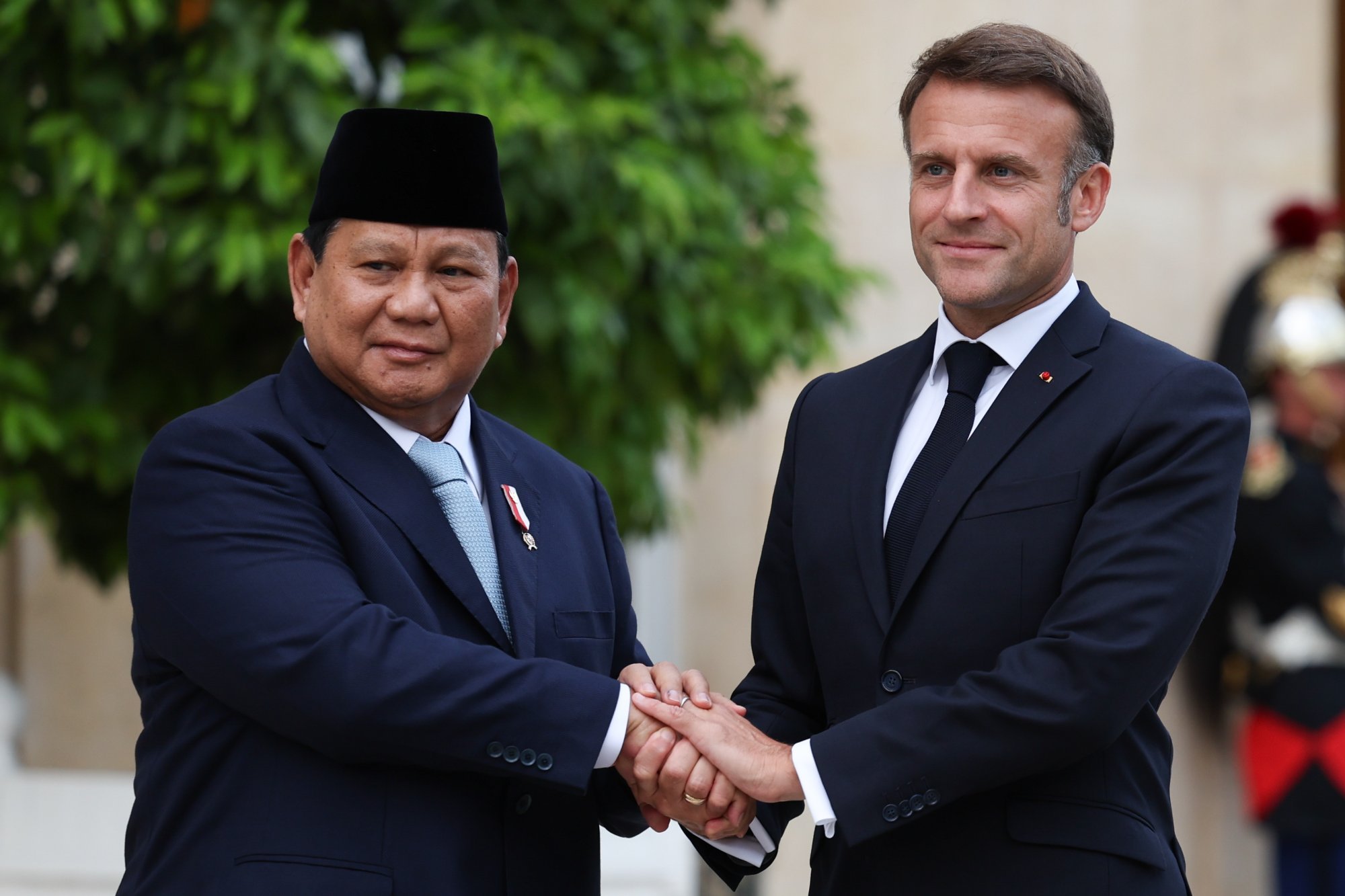 French President Emmanuel Macron (right) with Indonesian president-elect Prabowo Subianto in Paris, France, in July 2024. Macron is set to visit Indonesia later this month. Photo: EPA-EFE French President Emmanuel Macron (right) with Indonesian president-elect Prabowo Subianto in Paris, France, in July 2024. Macron is set to visit Indonesia later this month. Photo: EPA-EFE