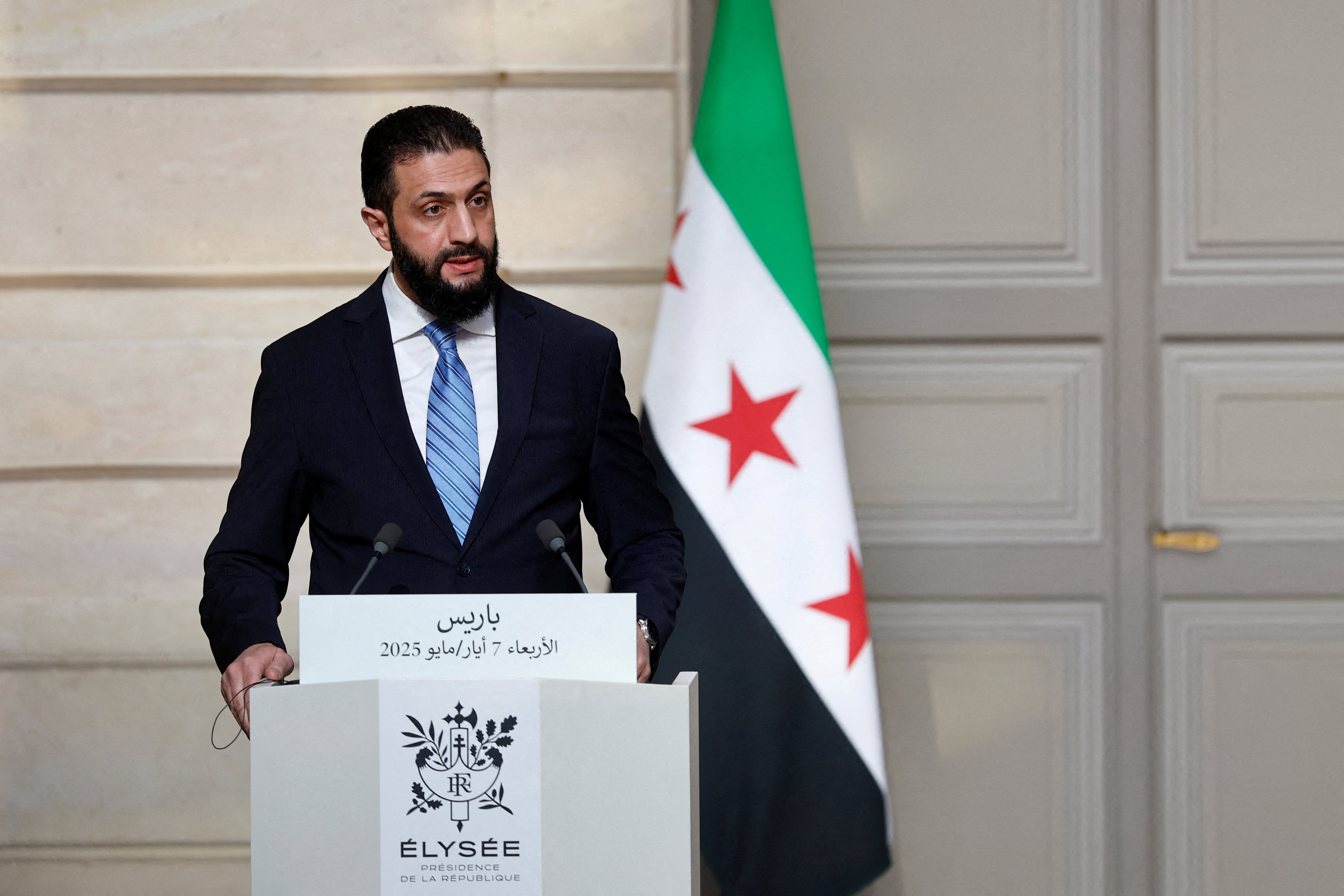 Syrian President Ahmed al-Sharaa at the Elysee Palace in Paris on May 7, 2025. Photo: Reuters