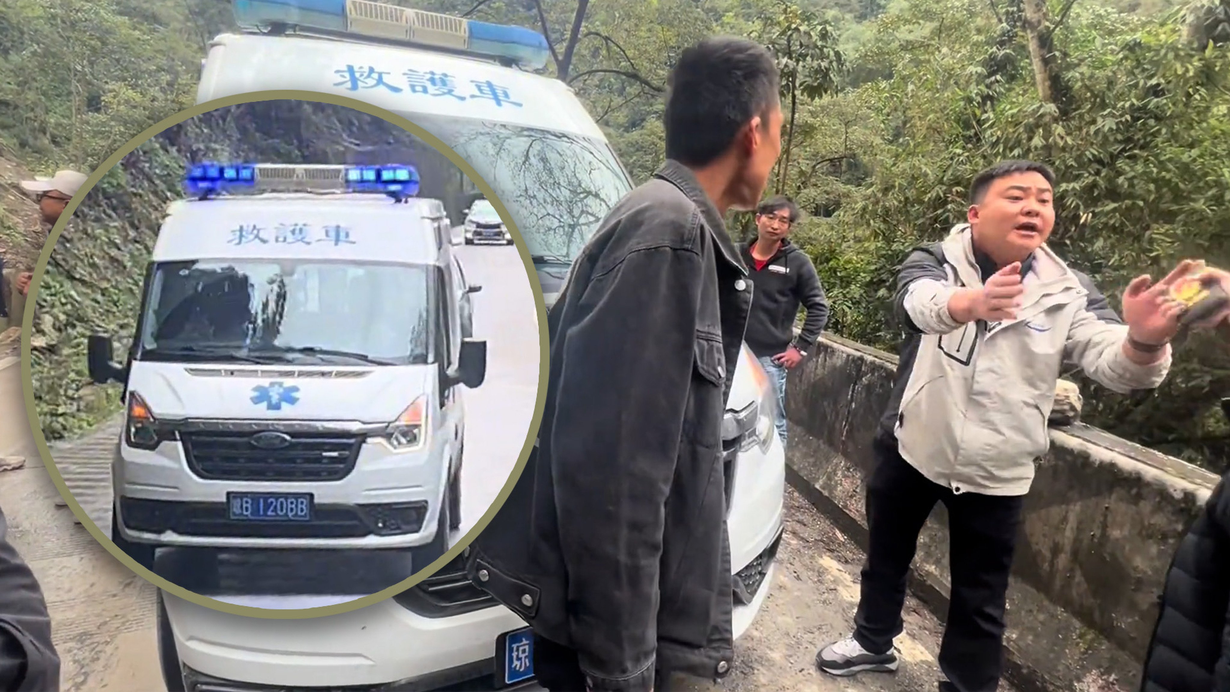 A private ambulance driver in China who illegitimately used his flashing lights and siren to clear the way on a tourist highway has sparked public outrage. Photo: SCMP composite/Douyin