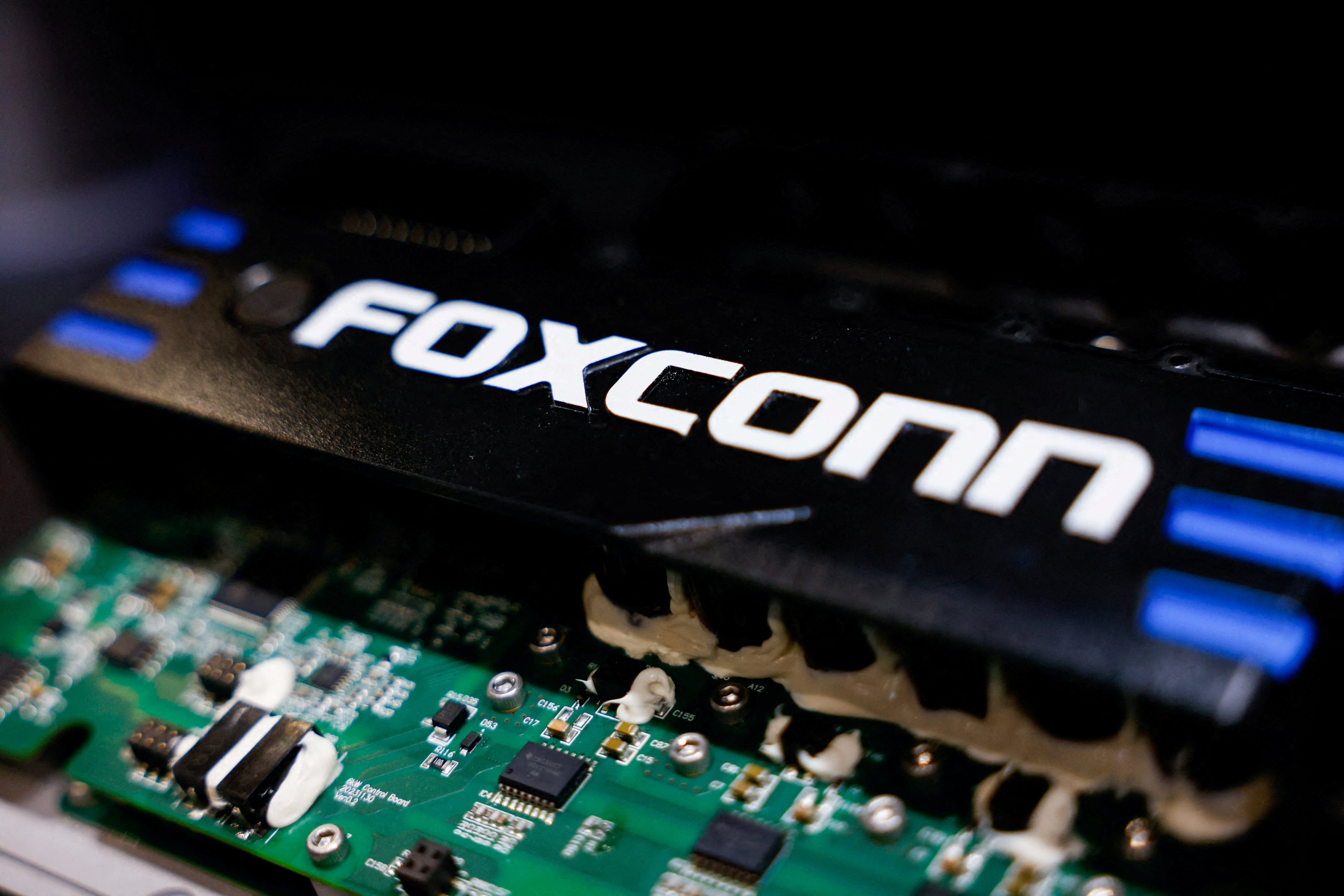 A Foxconn electric two-wheeler powertrain system displayed at the company’s annual tech day in Taipei on October 8, 2024. Photo: Reuters