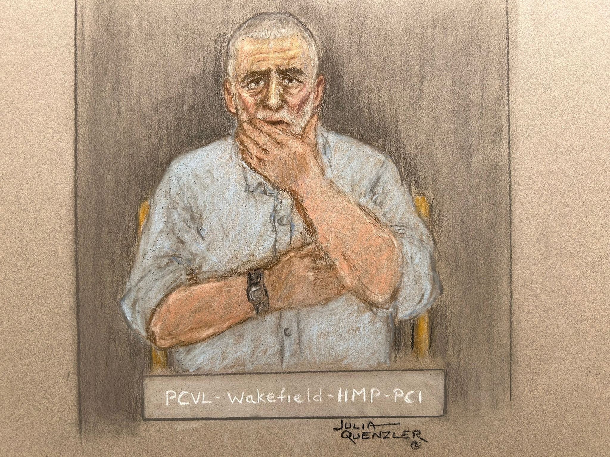 Peter Sullivan attends his Court of Appeal hearing at the Royal Courts of Justice in London on Tuesday. Courtroom sketch: Julia Quenzler via Reuters