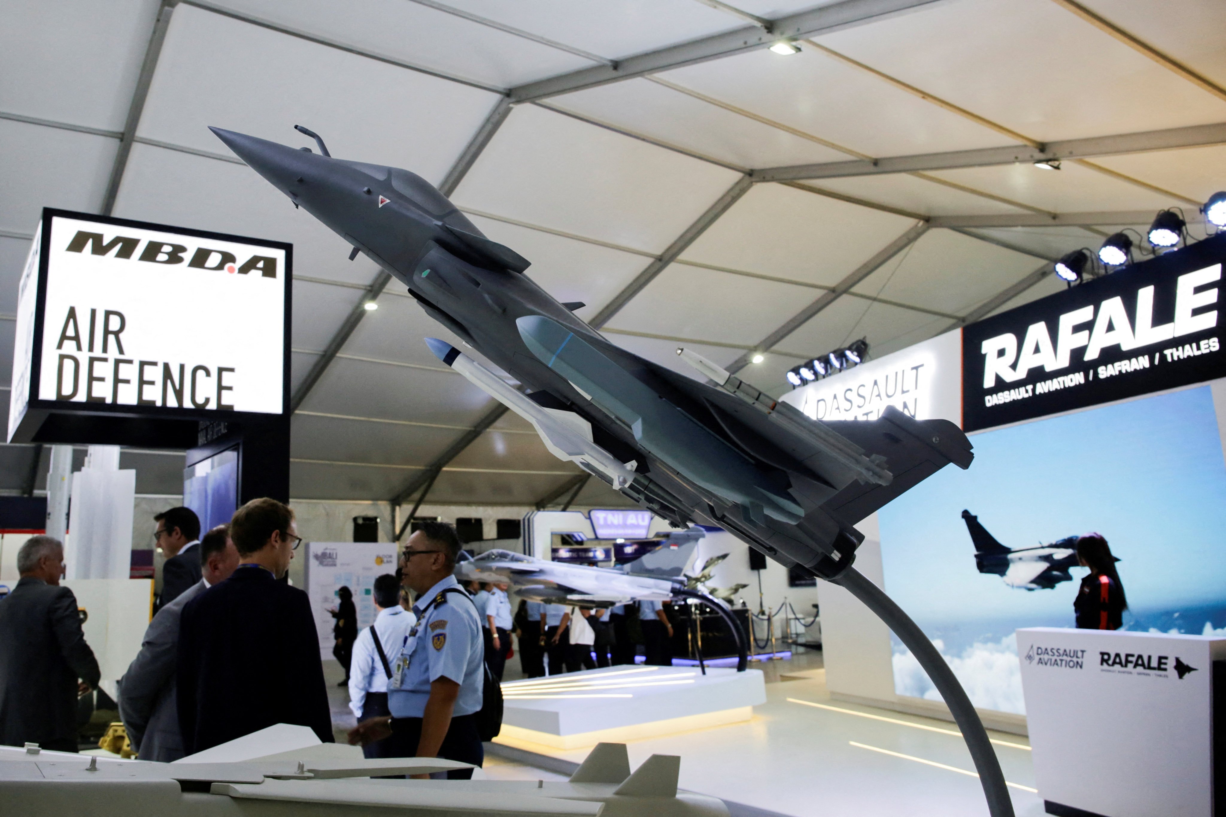 A Rafale fighter jet model is displayed during the International Bali Airshow in Kuta, Bali, Indonesia, in September 2024. Photo: Reuters