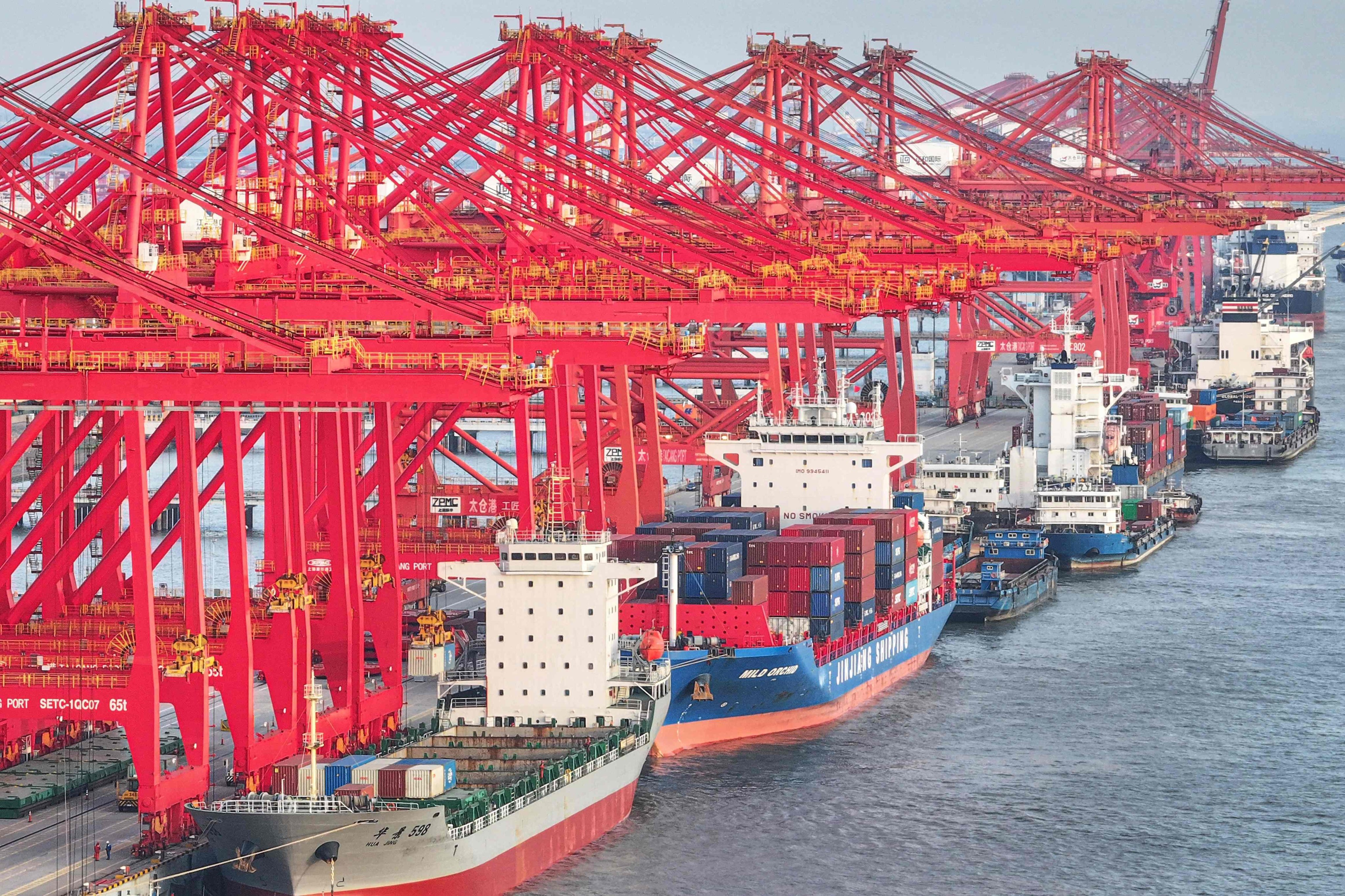Container ships at a port in Suzhou, Jiangsu province, on Tuesday. Photo: AFP