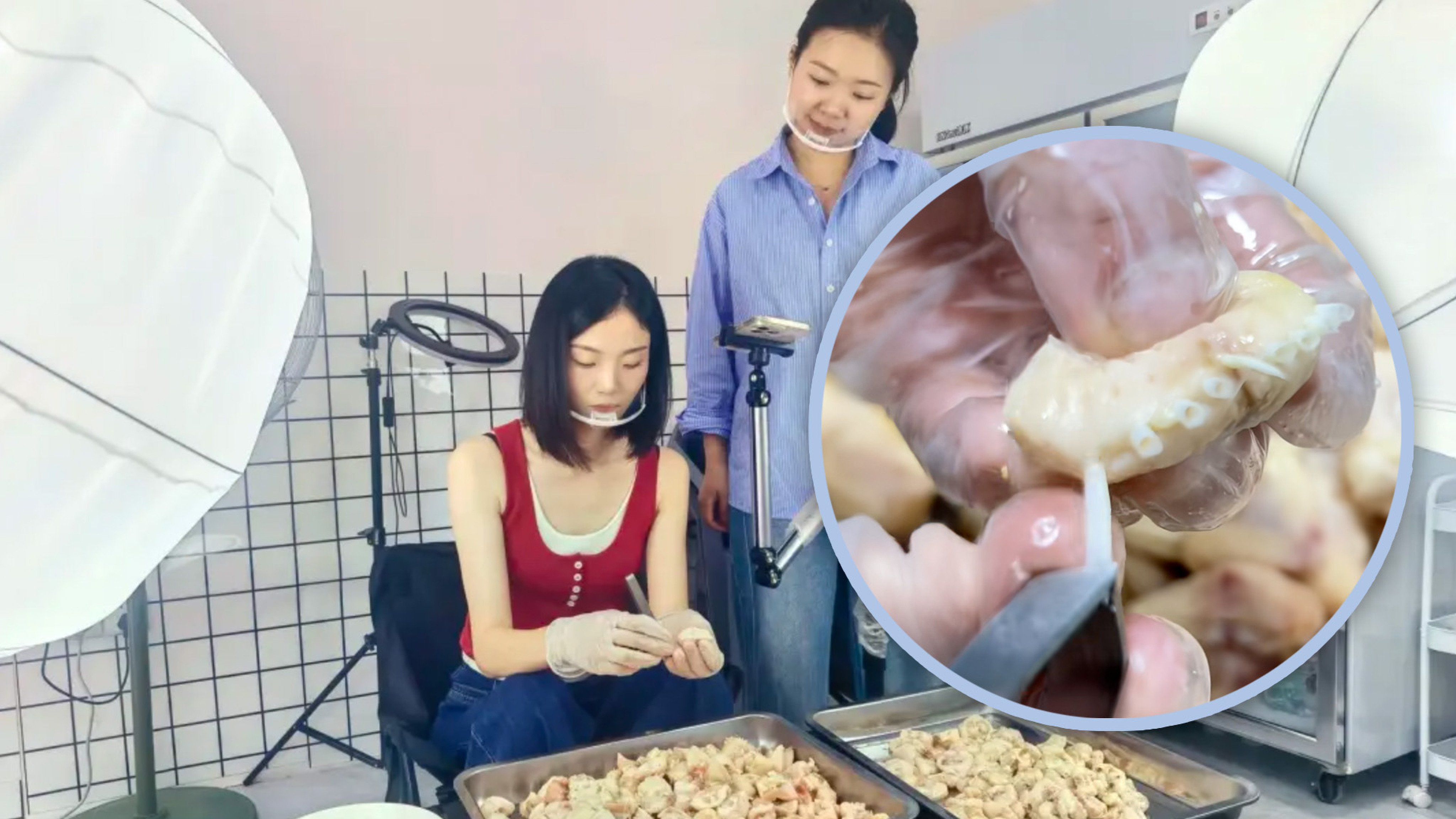 A shop owner in China has seen her profits soar after she began live streaming herself plucking feathers from the rear ends of chickens. Photo: SCMP composite/QQ.com/Douyin