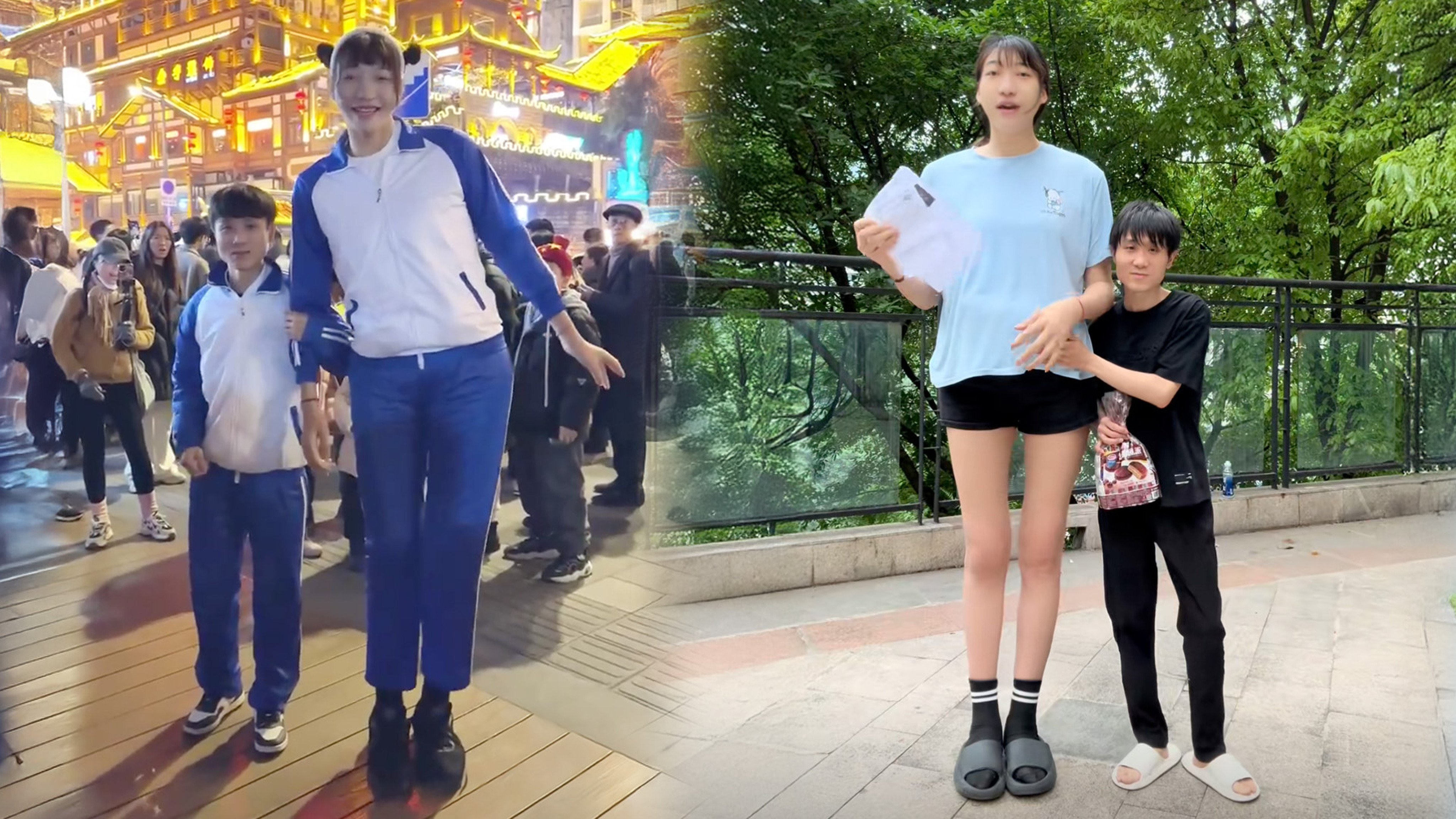 A 1.68-metre-tall man in China is set to marry his pregnant 2.2-metre-tall girlfriend later this year despite his family’s objection to their mismatched heights. Photo: SCMP composite/Douyin
