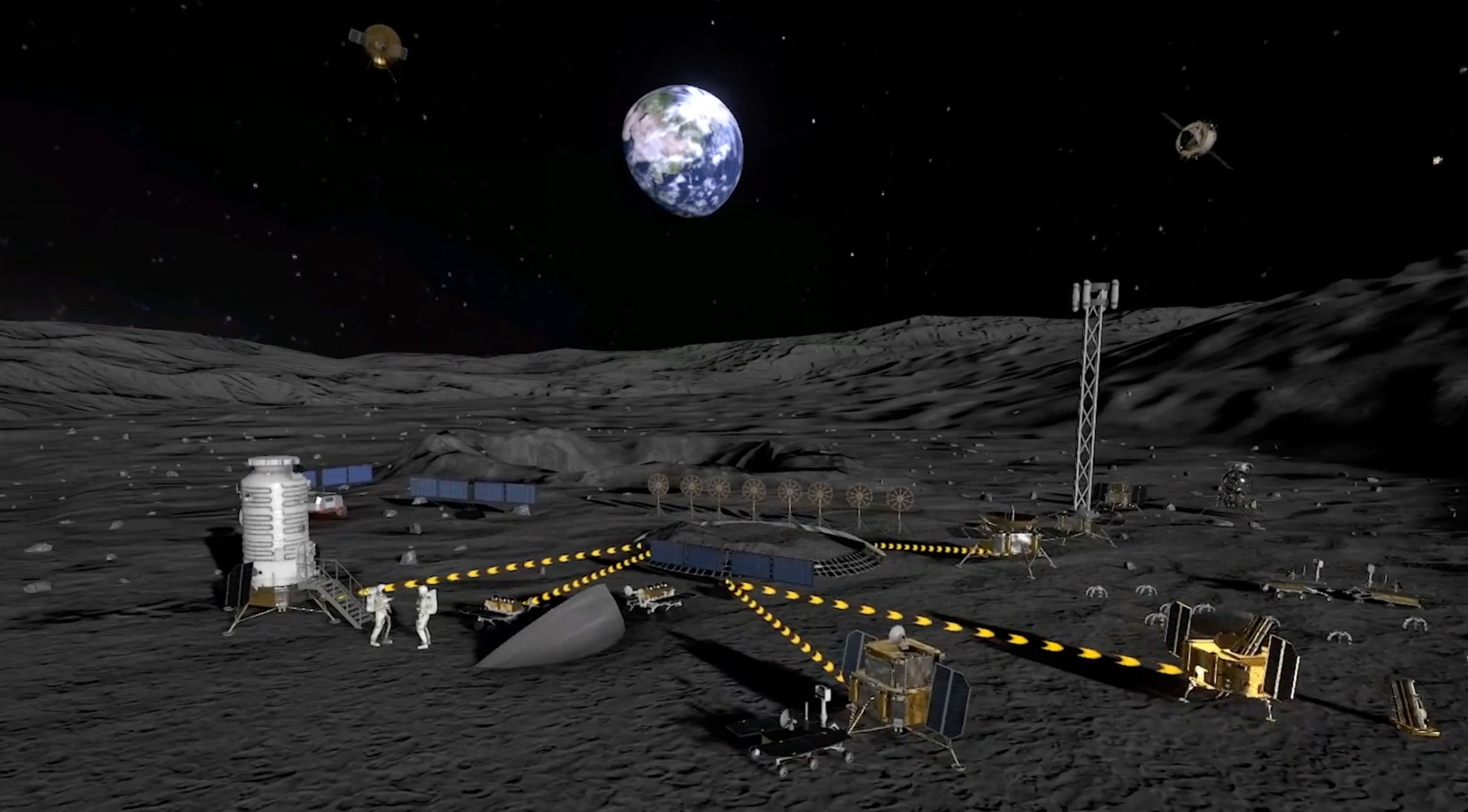 A video screenshot shows a concept for a joint China-Russia International Lunar Research Station. The base is part of China’s larger plan to establish a permanent human presence on the moon, supported by future crewed lunar missions. Photo: CNSA