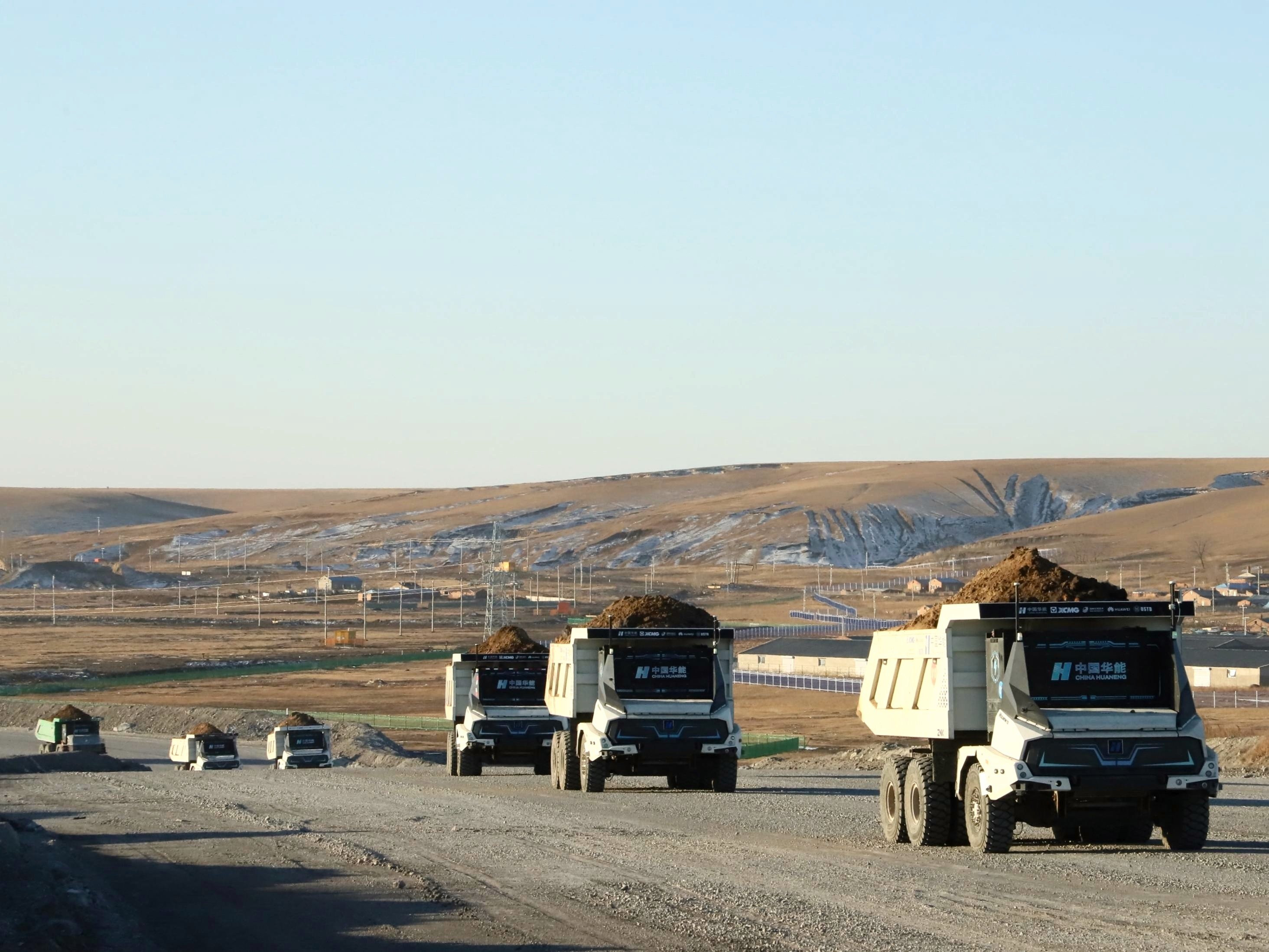 A fleet of unmanned trucks developed with Huawei’s autonomous driving solution, seen in Inner Mongolia. Photo: Handout