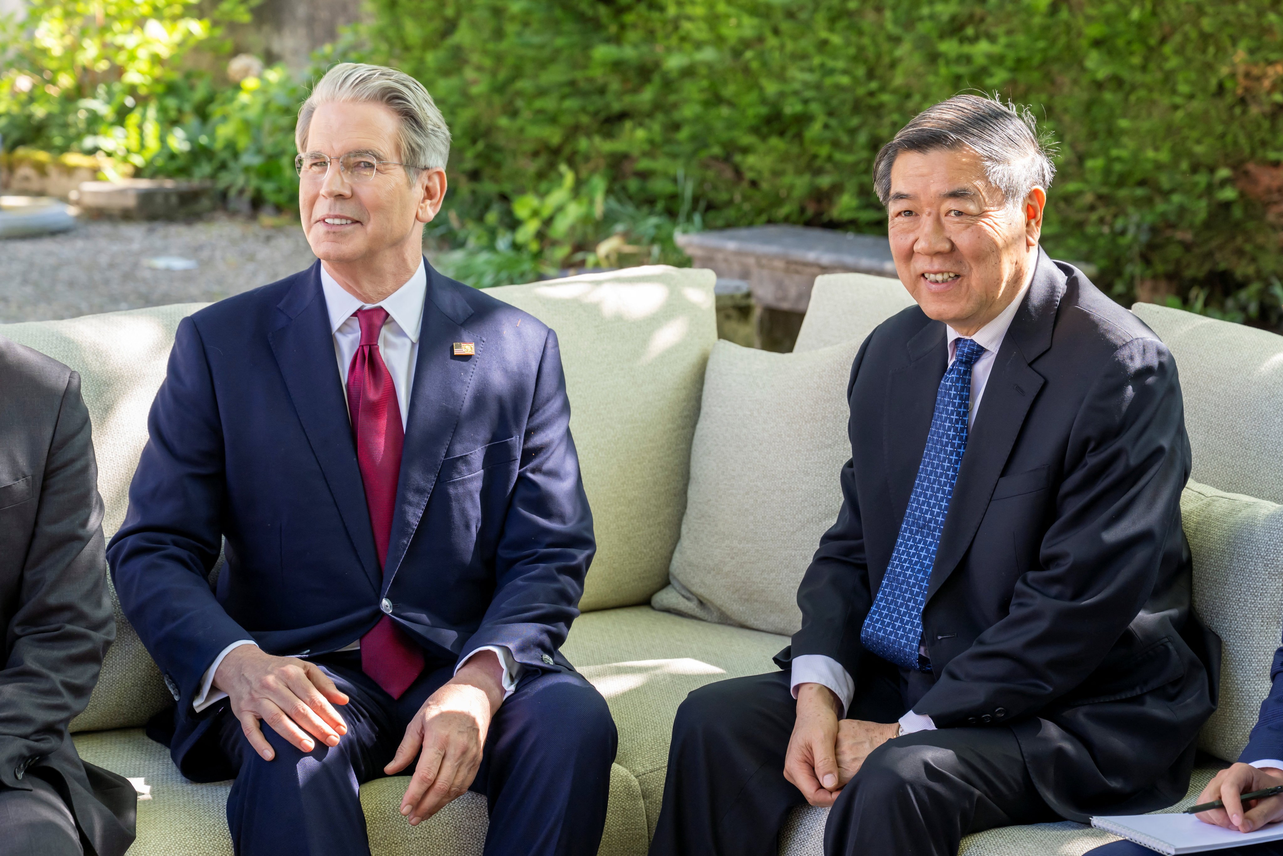 US Secretary of the Treasury Scott Bessent speaks to Chinese Vice-Premier He Lifeng in Geneva, Switzerland, on May 10. Photo: Handout via Reuters