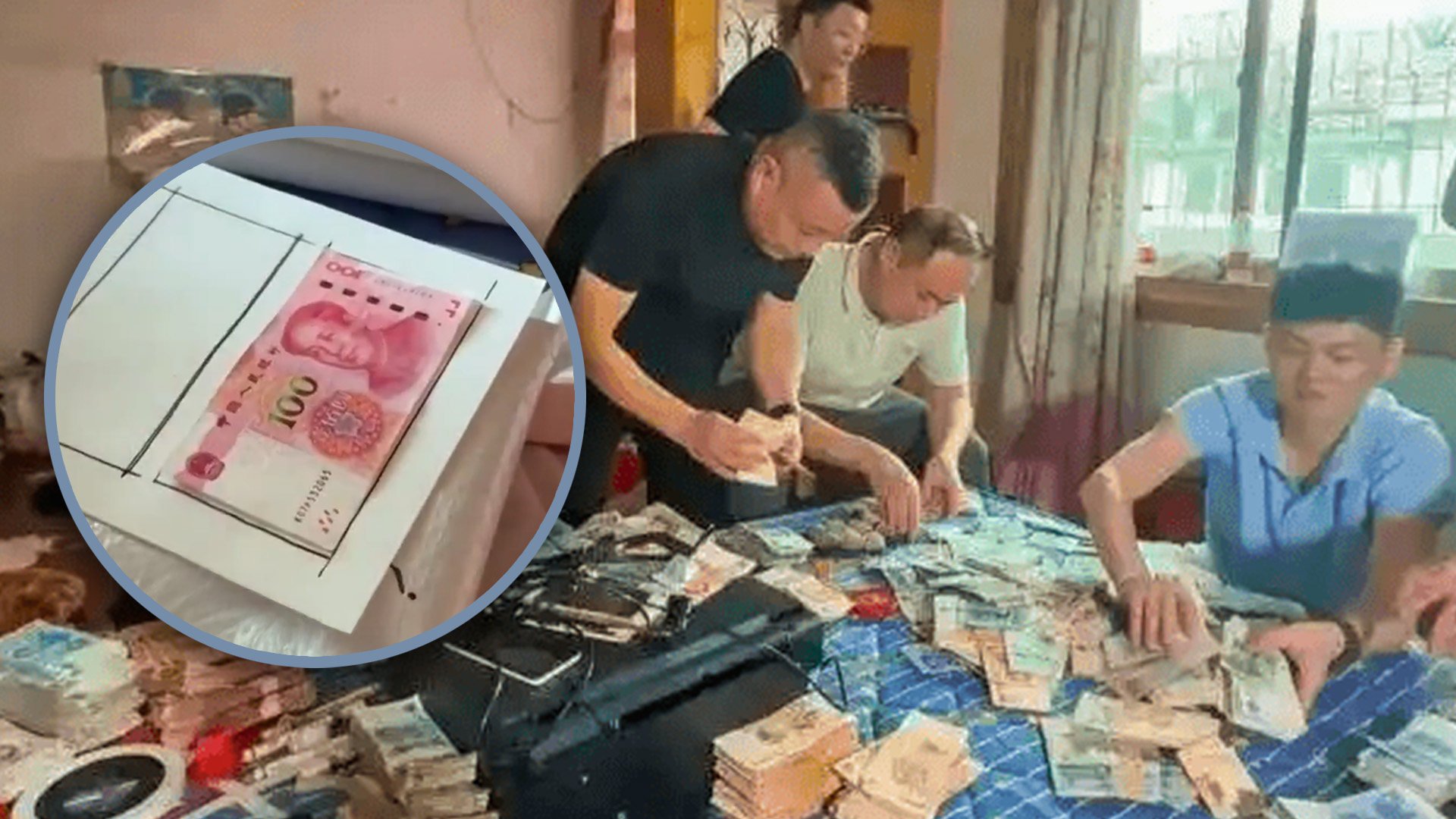 A husband and wife in China have been arrested for printing counterfeit banknotes and passing them off to traders at local markets. Photo: SCMP composite/Sohu/CCTV