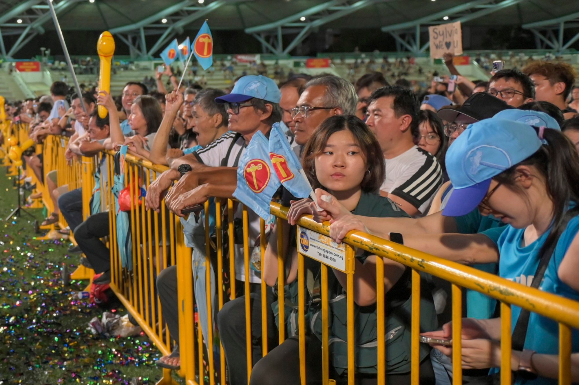The Workers’ Party’s supporters gather at the Serangoon Stadium in Singapore on May 4 to hear WP leader Pritam Singh speak after the preliminary results of the 2025 election were announced. Photo: EPA-EFE The Workers’ Party’s supporters gather at the Serangoon Stadium in Singapore on May 4 to hear WP leader Pritam Singh speak after the preliminary results of the 2025 election were announced. Photo: EPA-EFE