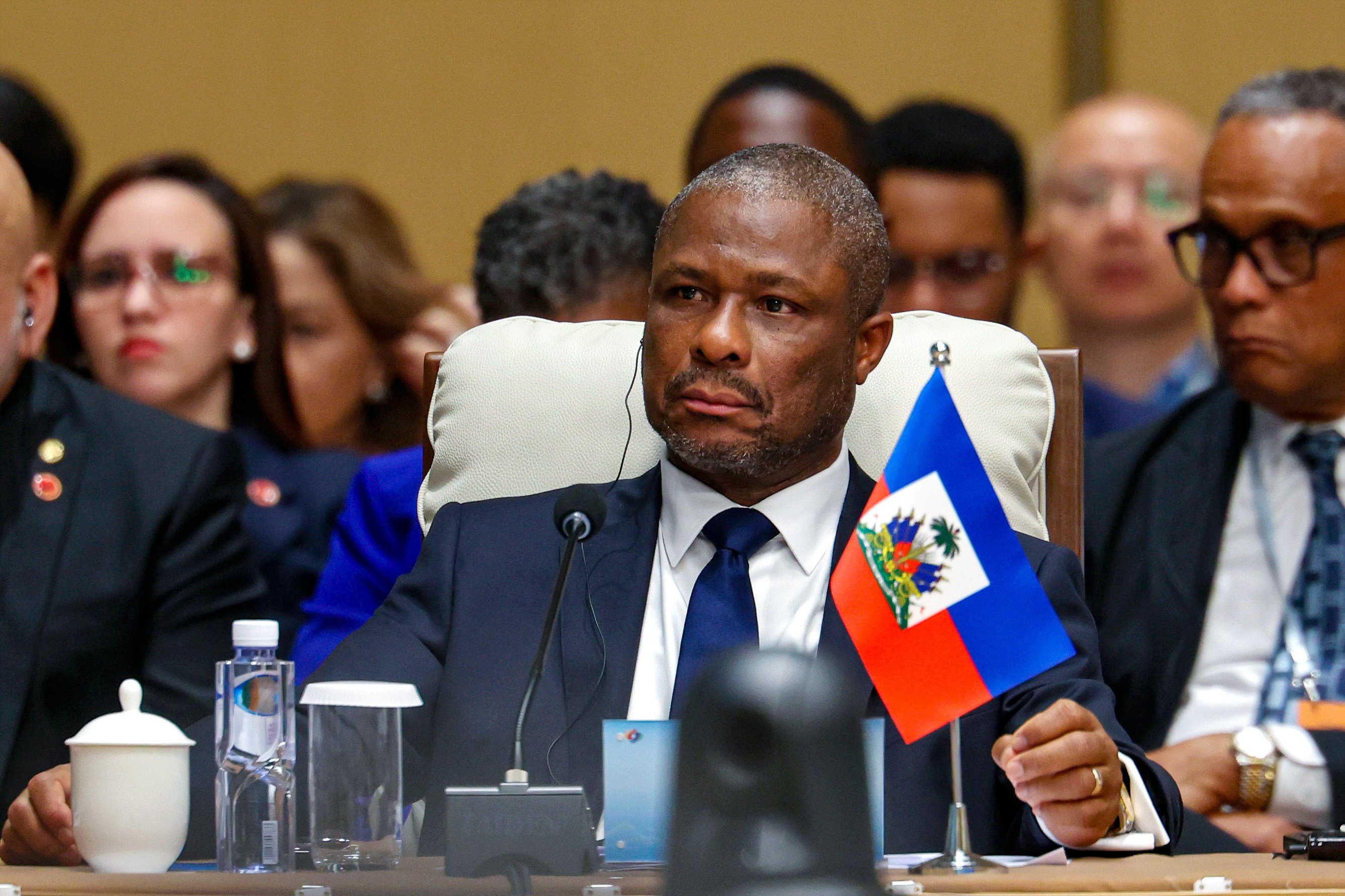 Haiti’s foreign minister Jean-Victor Harvel Jean-Baptiste attends the plenary session of the China-Celac Forum ministerial meeting in Beijing, China on Tuesday.  Photo: EPA-EFE