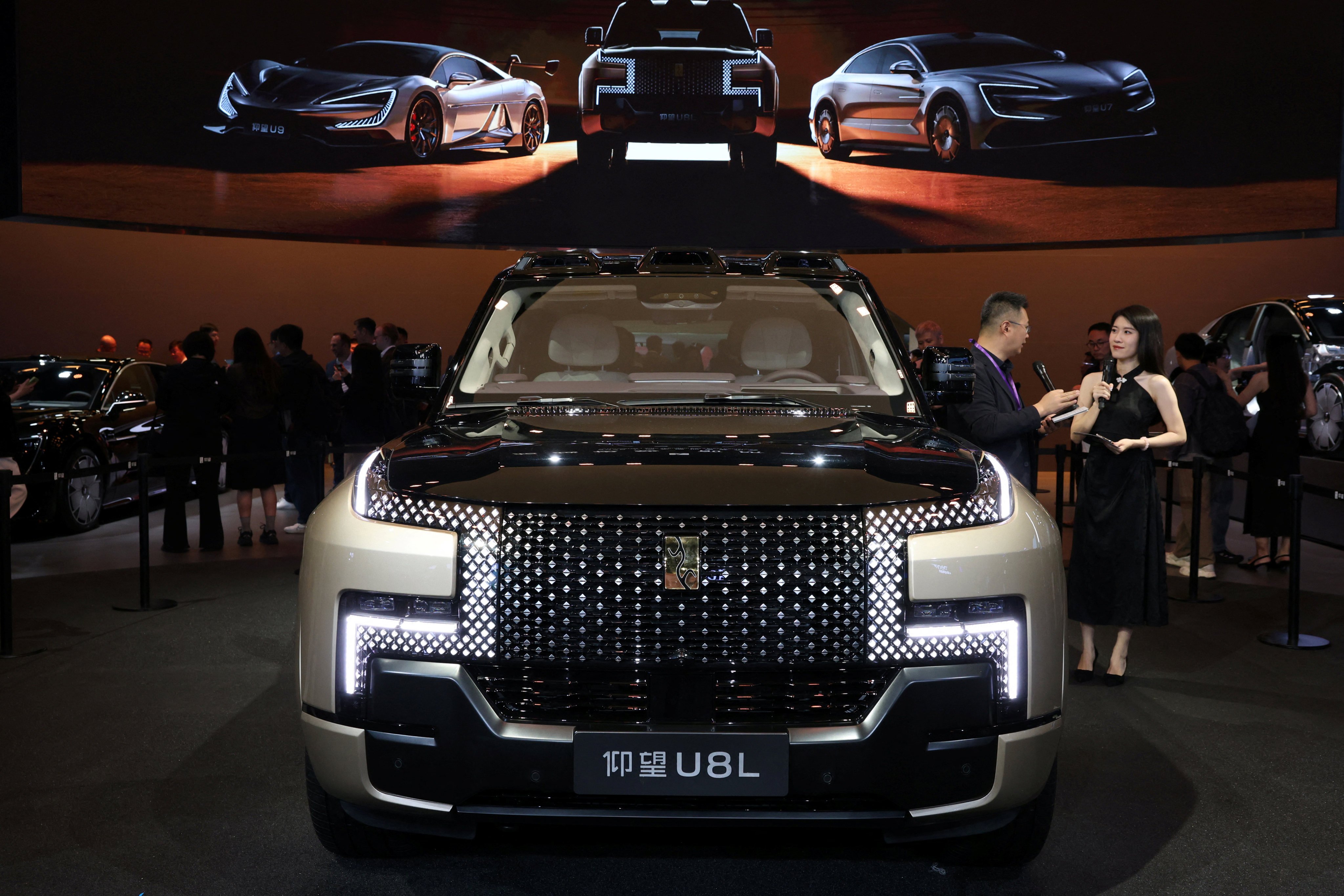 The U8L SUV by Yangwang, a luxury brand under Chinese electric vehicle giant BYD, is displayed at the Shanghai Auto Show on April 23, 2025. Photo: Reuters