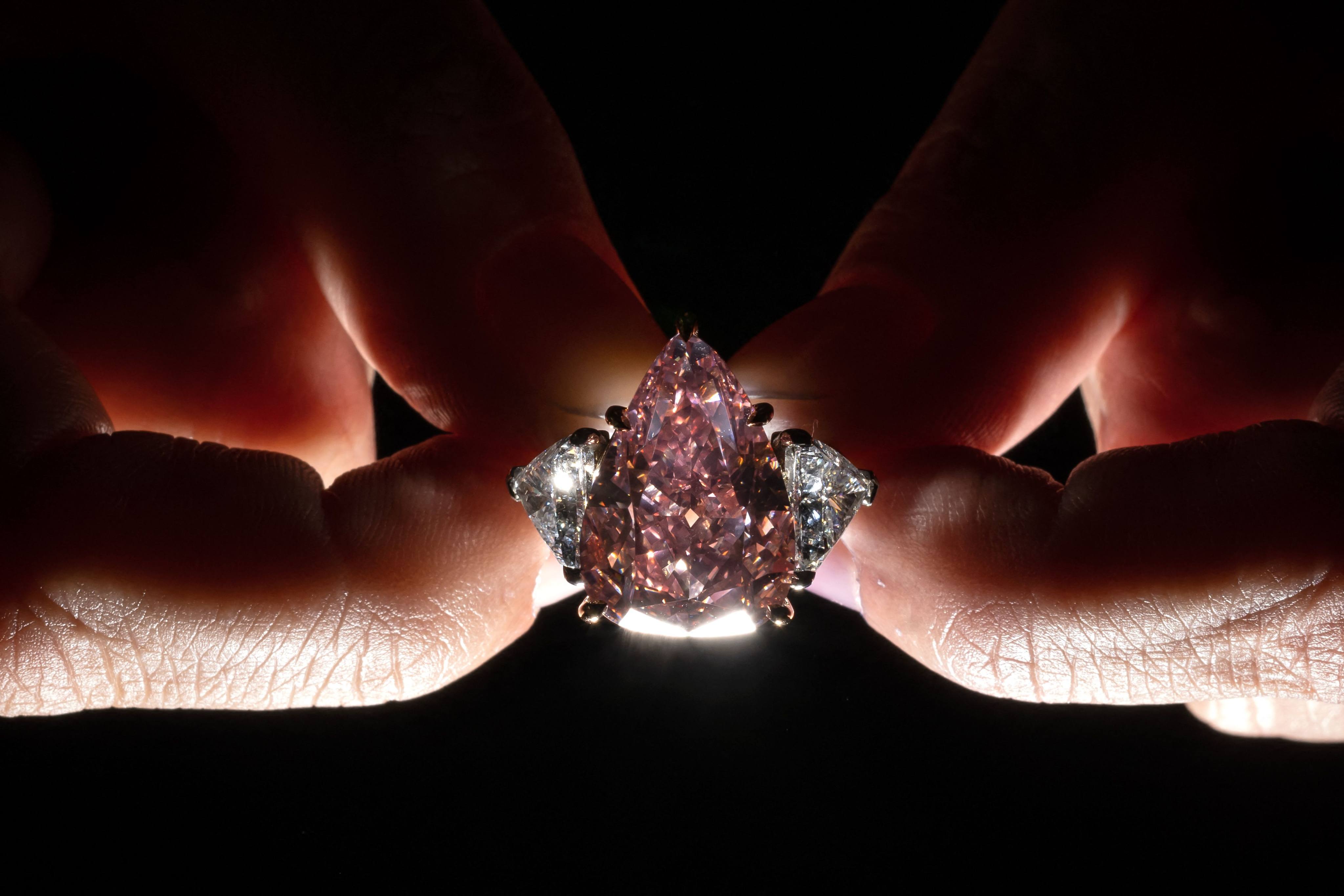 The Fortune Pink – an exceptionally rare 18.18-carat gemstone – sold to a private Asian collector for US$28.8 million at Christie’s Geneva in November 2022. Photo: AFP