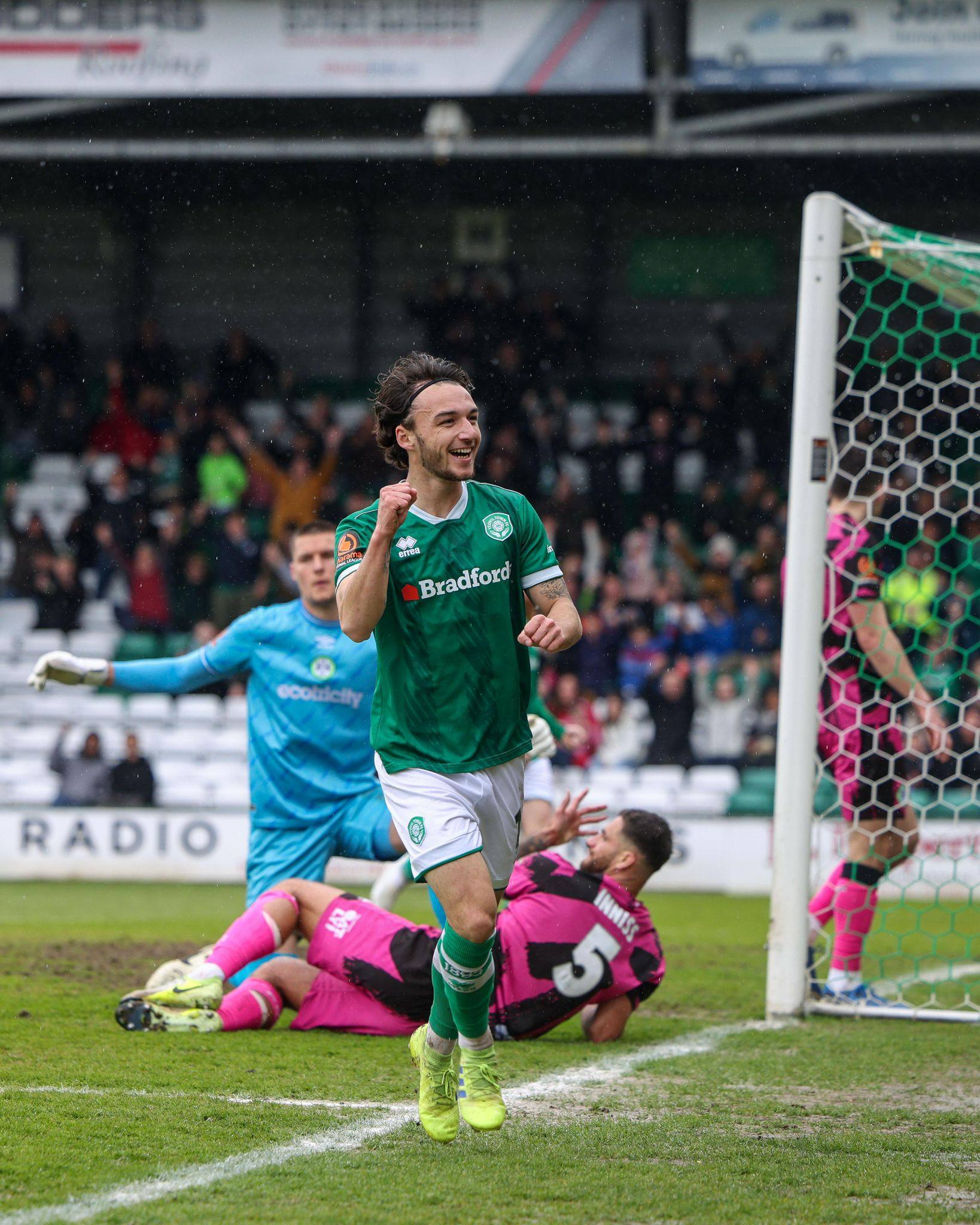 Sonny Lo-Everton celebrates scoring for Yeovil against Forest Green Rovers in April. Photo: Pinnacle Photo Agency