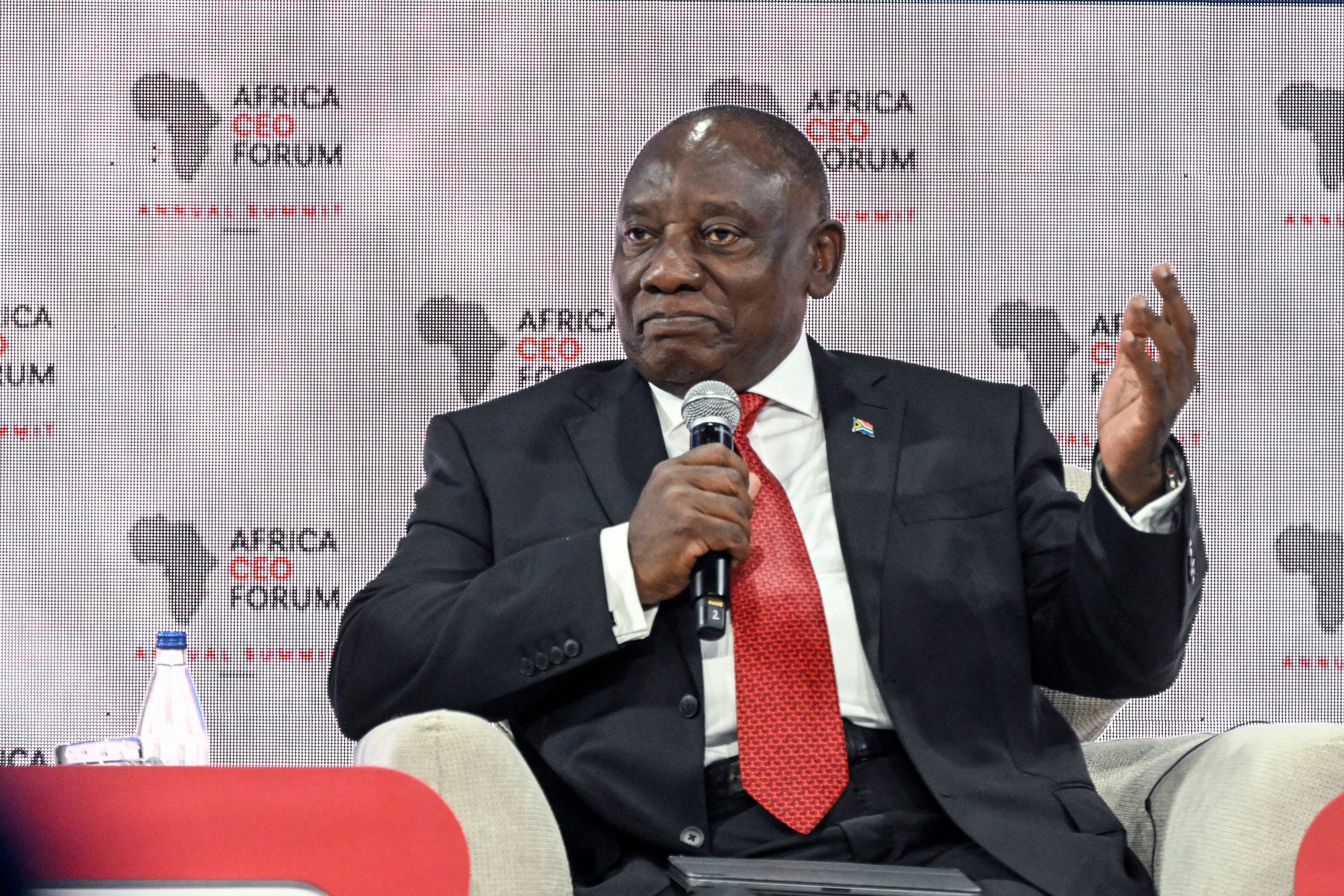 South African President Cyril Ramaphosa at the Africa CEO Forum annual summit in Abidjan on Monday. Photo: AFP / Getty Images / TNS