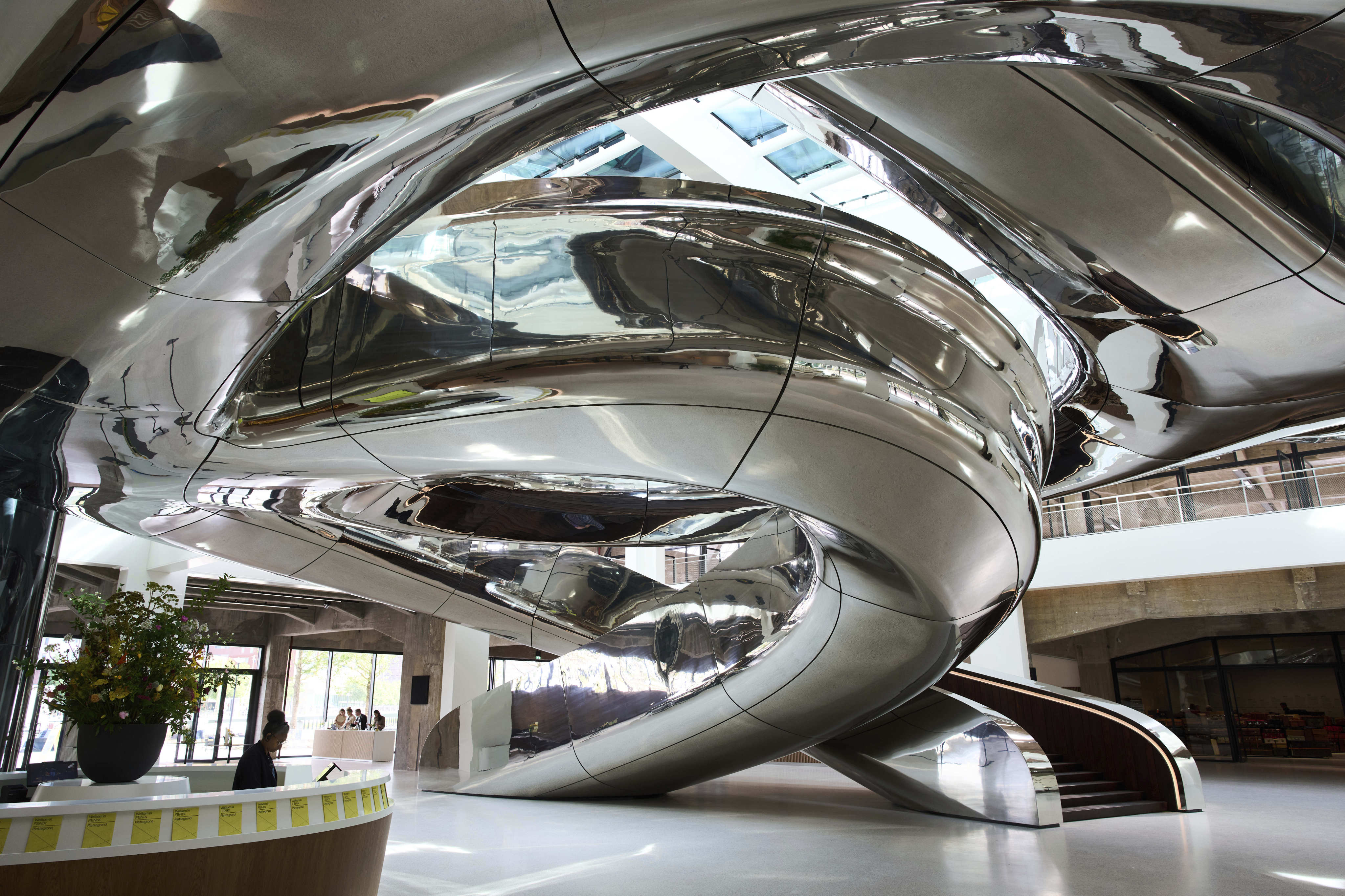 The spiral staircase that forms the centrepiece of the Fenix Museum of Migration in Rotterdam. Photo: AP