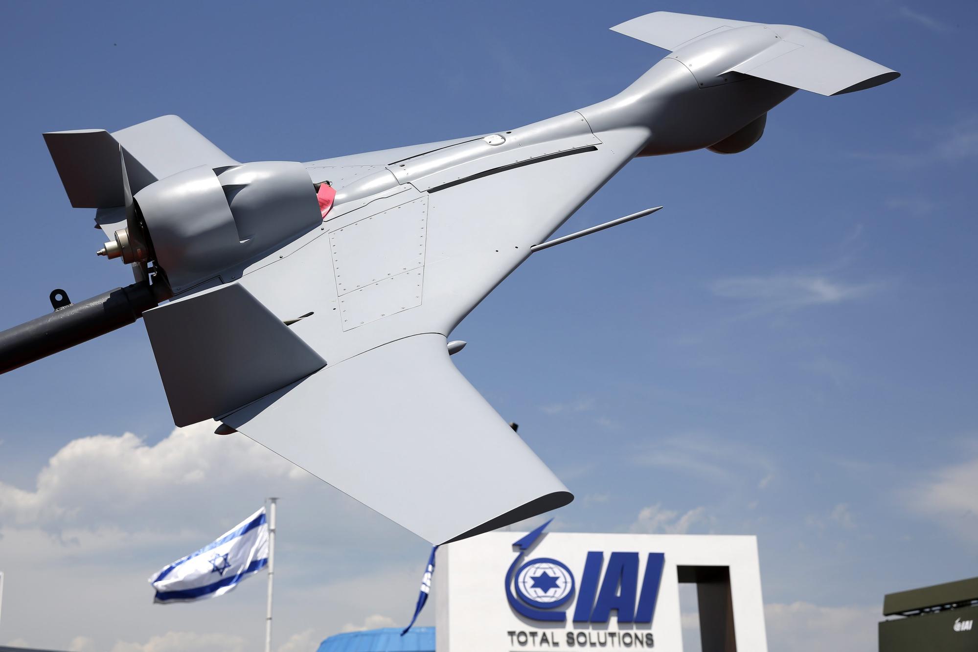 A Harop drone, made by Israel Aerospace Industries (IAI), is seen at the Paris Air Show at Le Bourget, France, on June 17, 2013. Photo: EPA A Harop drone, made by Israel Aerospace Industries (IAI), is seen at the Paris Air Show at Le Bourget, France, on June 17, 2013. Photo: EPA