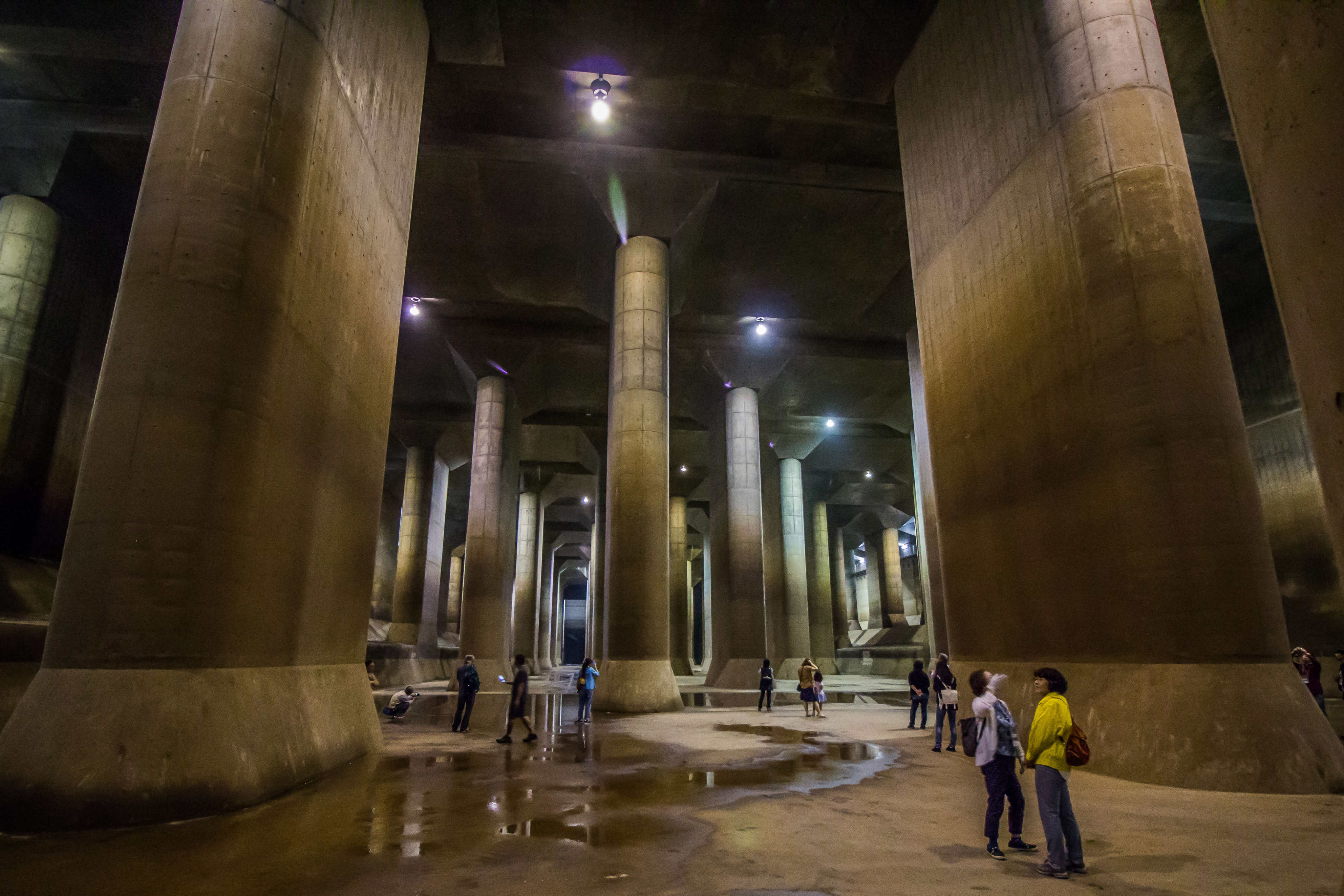 KASUKABE, SAITAMA, JAPAN - 2016/06/01: GCANS Metropolitan Area Outer Underground Discharge Channel  is an underground water flood control project.  It is the largest underground flood water facility in the world and was built to control the overflow of Tokyo&apos;s rivers during Japan&apos;s monsoon seasons.  GCANS has five large containment silos connected by six kilometers of tunnels.  Its most famous feature is the large cistern with giant pillars that resemble an underground cathedral or temple. The main job of GCANS is to store, then divert, the overflow of water into the Edo River to avoid flood damage. (Photo by John S Lander/LightRocket via Getty Images)