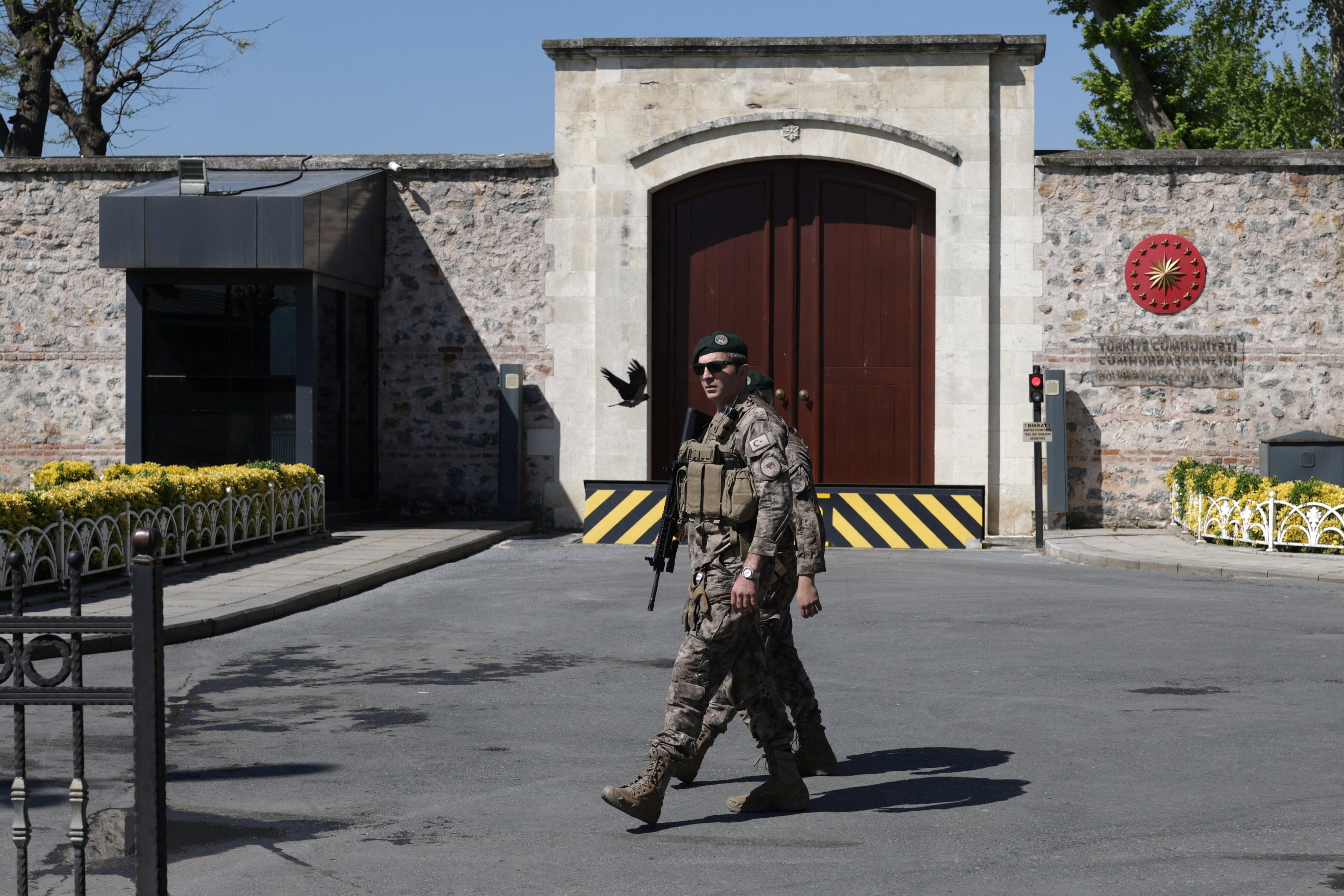 Members of Turkish police’s special forces walk outside the Dolmabahce Palace in Istanbul on Thursday. Photo: Reuters
