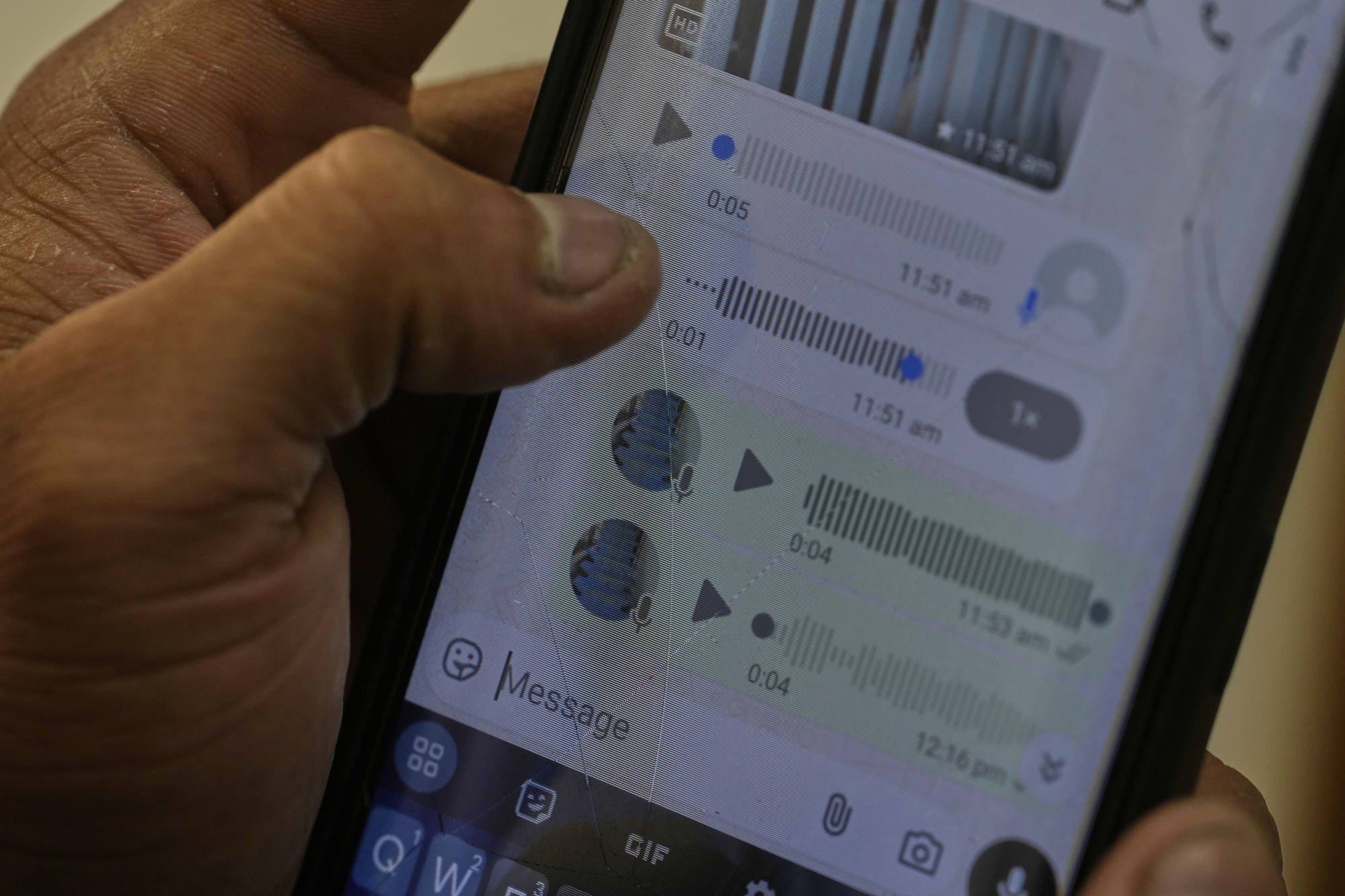 A Rohingya refugee, who has not been identified due to safety concerns, in Delhi shows his WhatsApp conversation with his family members in Myanmar on Friday. Photo: AP A Rohingya refugee, who has not been identified due to safety concerns, in Delhi shows his WhatsApp conversation with his family members in Myanmar on Friday. Photo: AP
