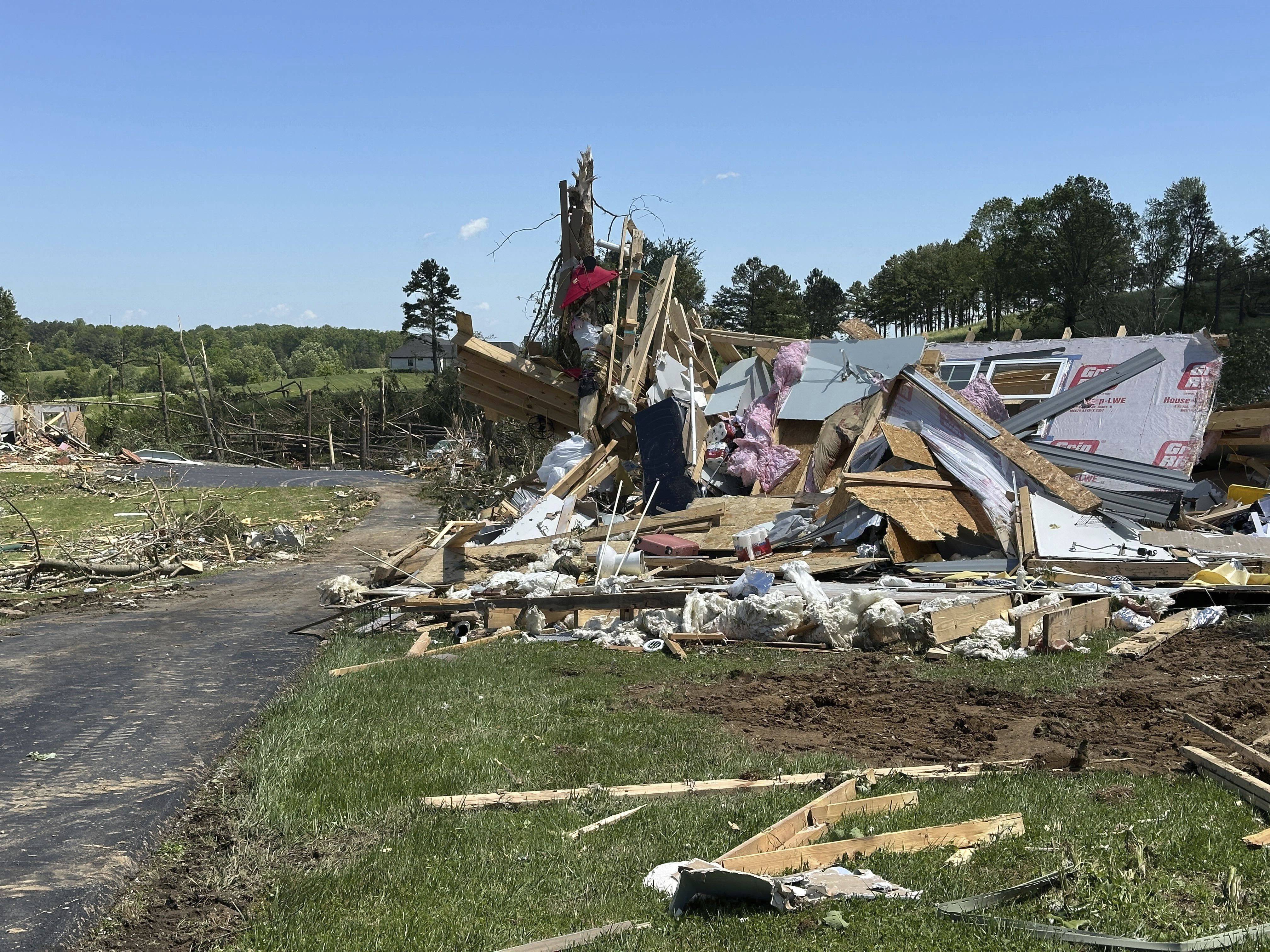 A destroyed home is seen on Saturday after a severe storm in London, Kentucky. Photo: AP