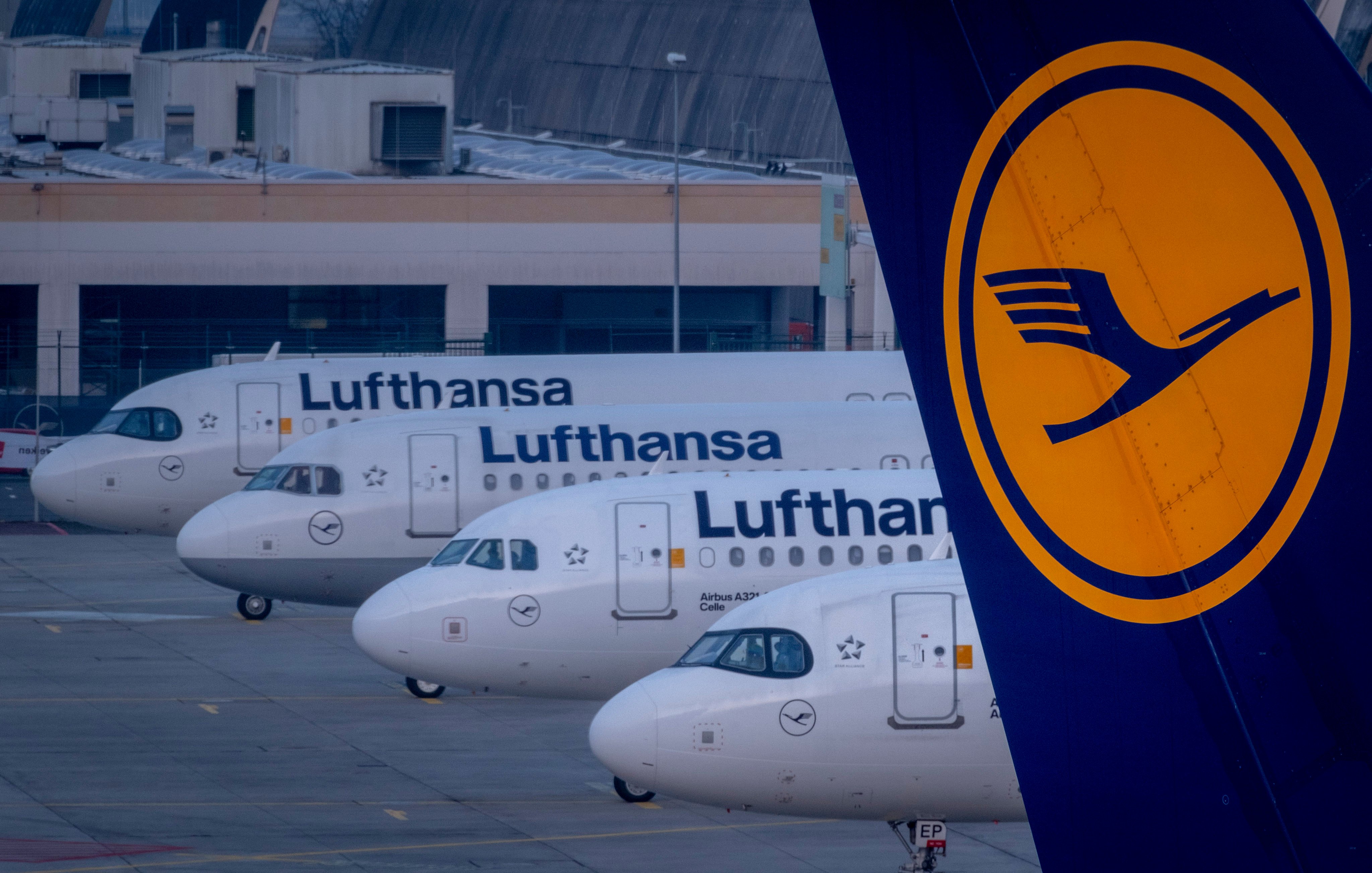 Lufthansa planes are parked at the airport in Frankfurt, Germany, in March 2024. Photo: AP