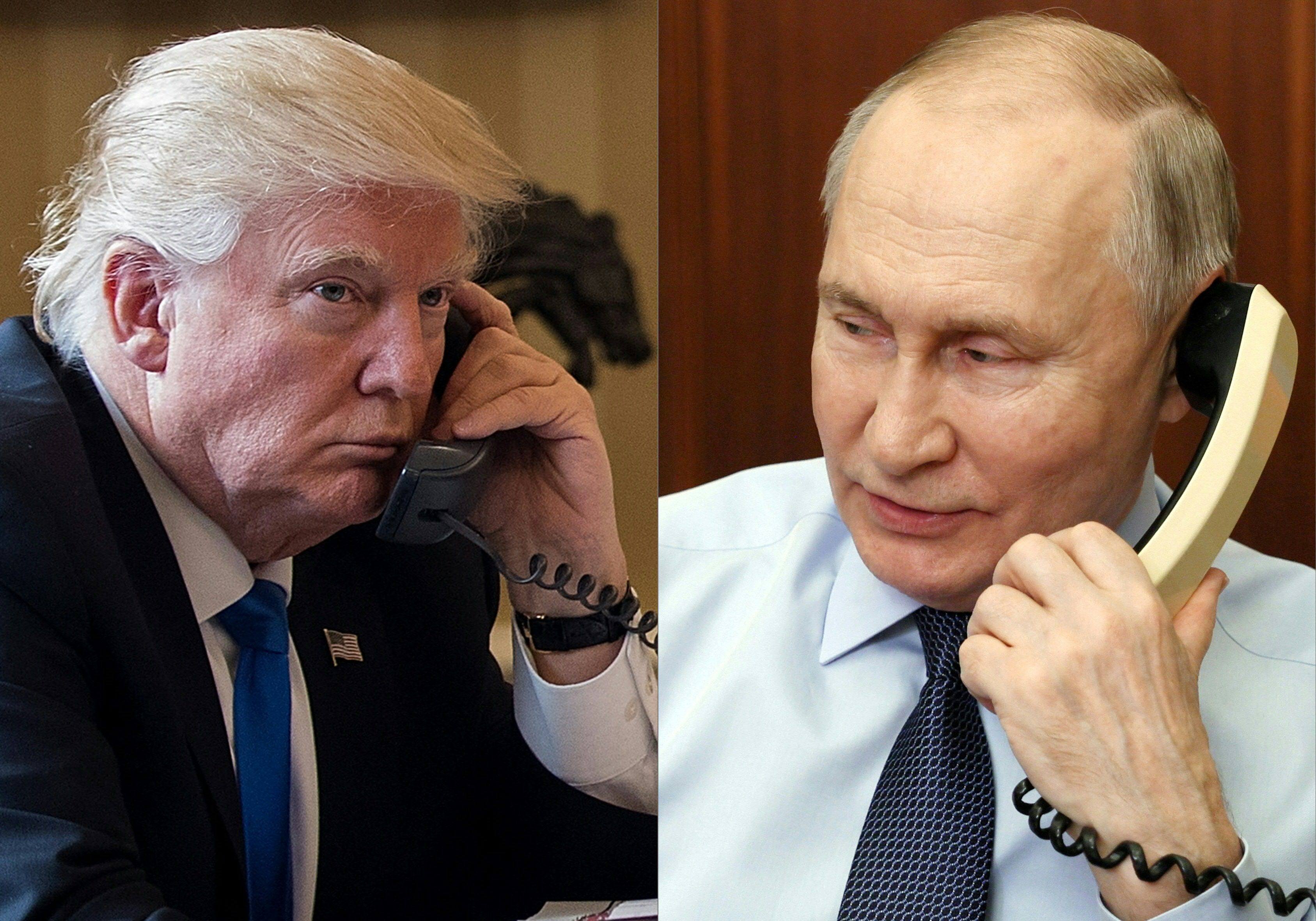 US President Donald Trump (left) hopes for ceasefire progress in Russia-Ukraine war on Monday during a call with Russian leader Vladimir Putin. Photo: AFP