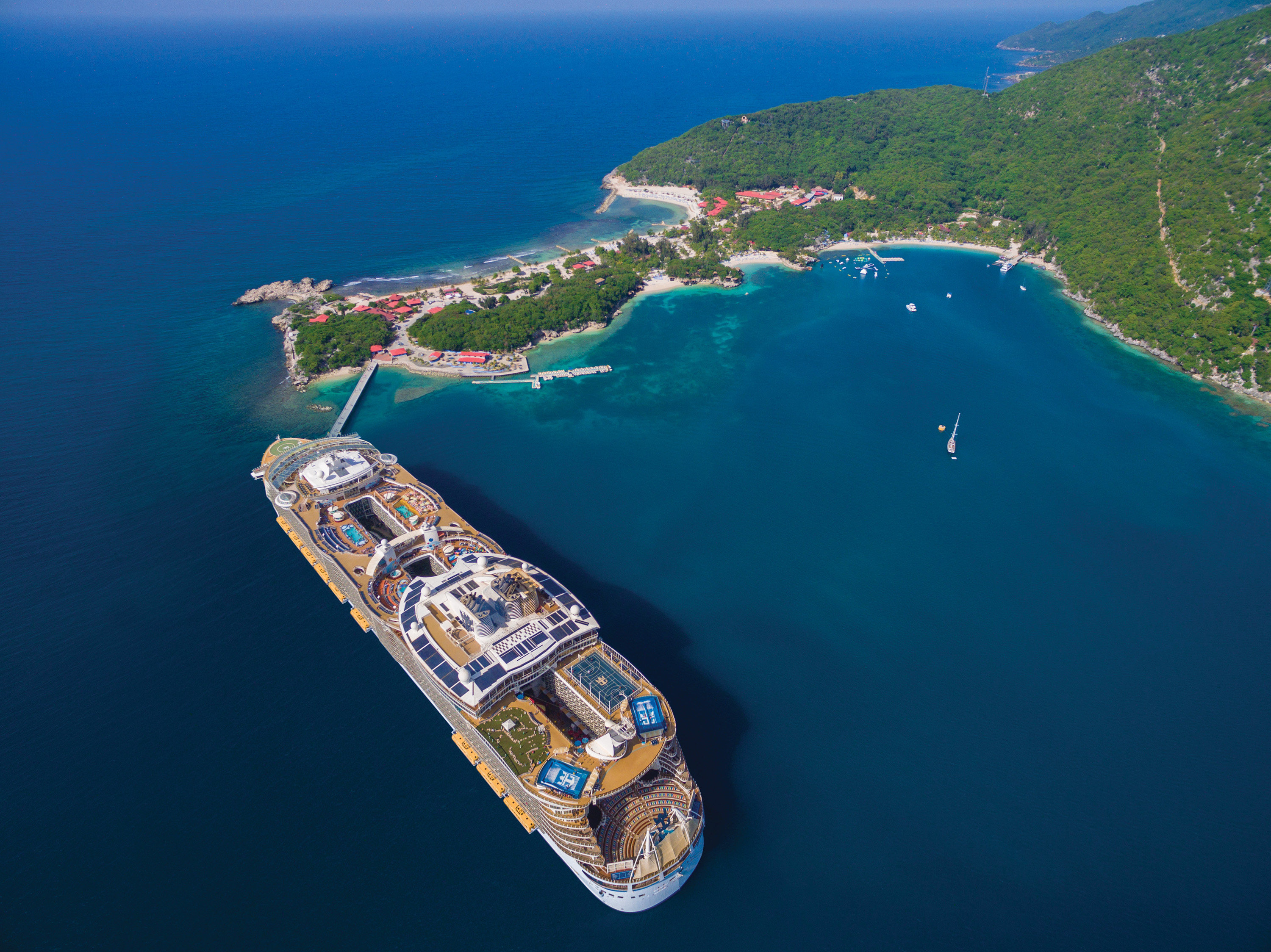 Royal Caribbean’s Allure of the Seas cruise ship docks at Labadee, the company’s private resort on Haiti, to which it recently suspended travel due to civil unrest. Photo: TNS