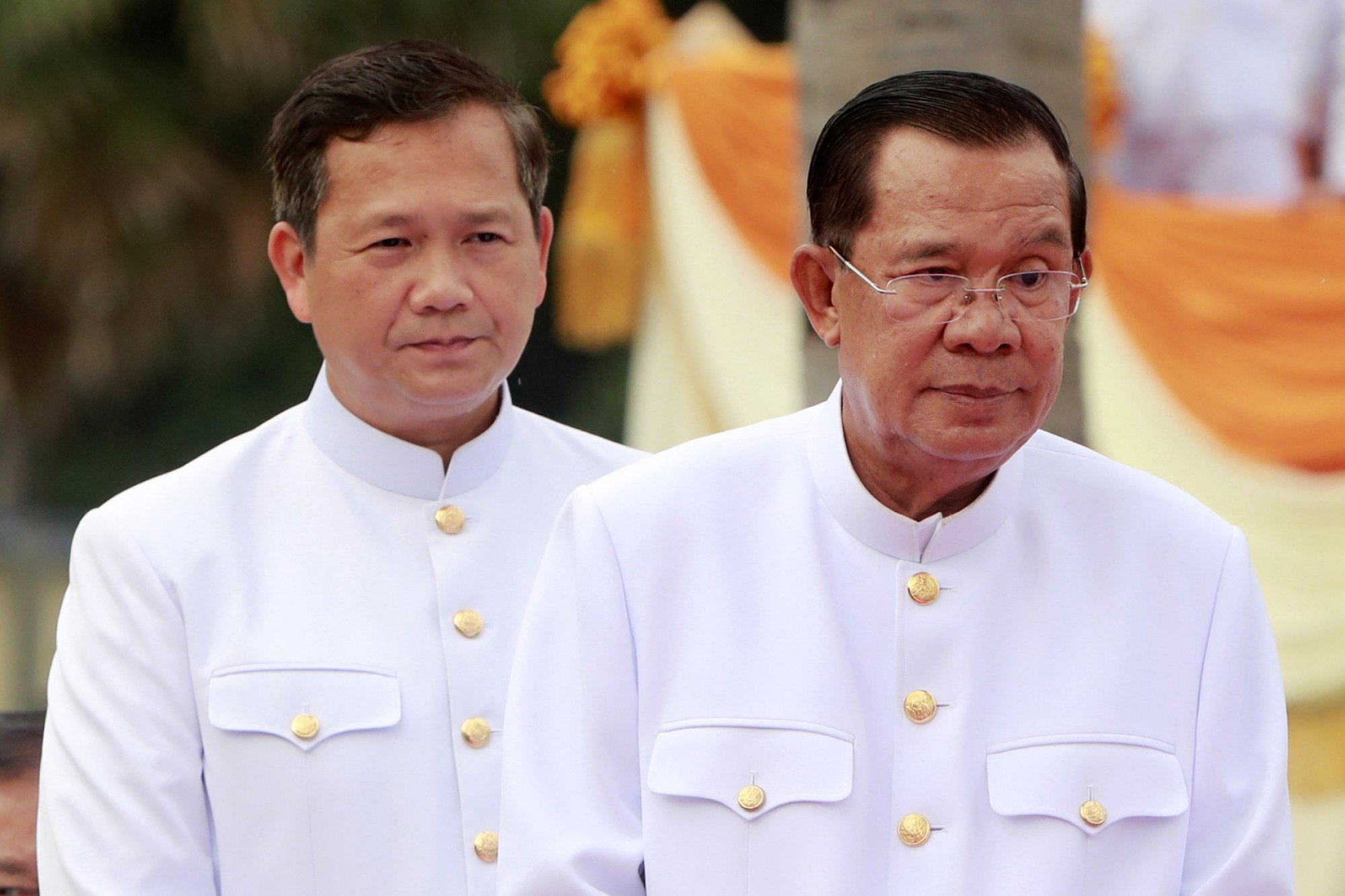 Hun Sen (right) and his son, Prime Minister Hun Manet, attend a ceremony at the Angkor Wat temple in Siem Reap province on April 14. Photo: EPA-EFE Hun Sen (right) and his son, Prime Minister Hun Manet, attend a ceremony at the Angkor Wat temple in Siem Reap province on April 14. Photo: EPA-EFE