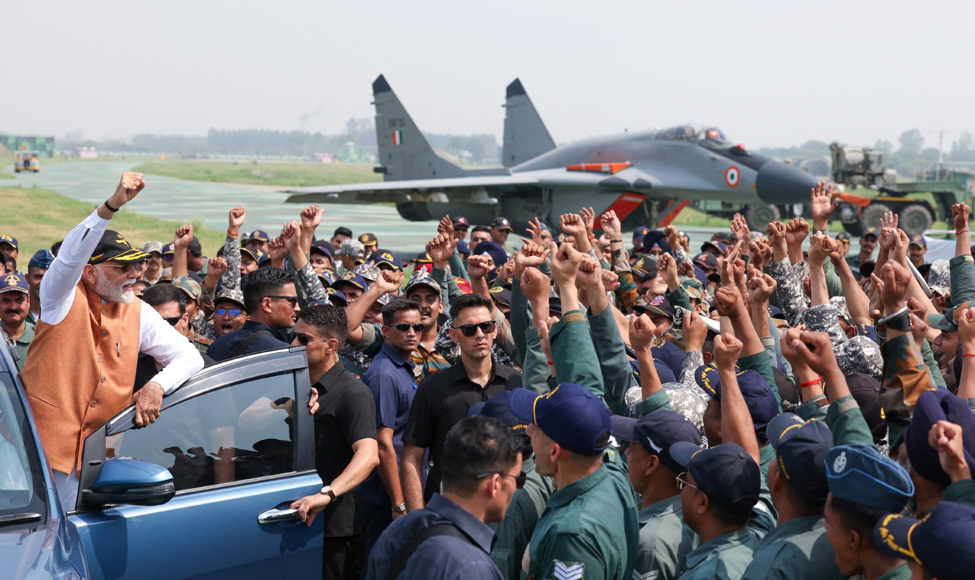 Indian Prime Minister Narendra Modi (left) visiting Adampur air force base in Punjab on Tuesday. Photo: India’s Press Information Bureau via Reuters Indian Prime Minister Narendra Modi (left) visiting Adampur air force base in Punjab on Tuesday. Photo: India’s Press Information Bureau via Reuters