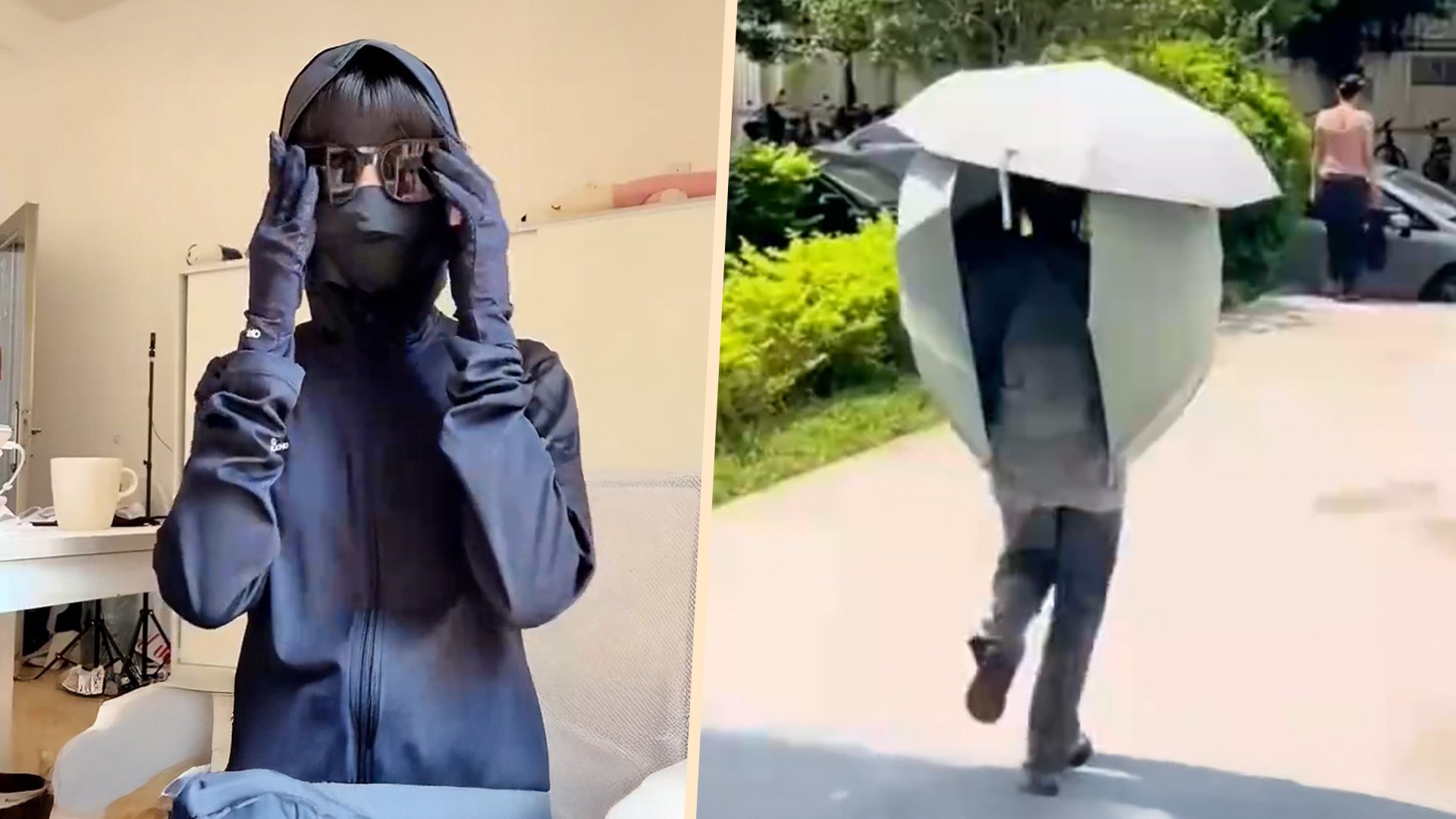 A Chinese woman, afraid of tanning and shielded from head to toe, suffered bone fractures after rolling over in bed. Photo: SCMP composite/ifeng