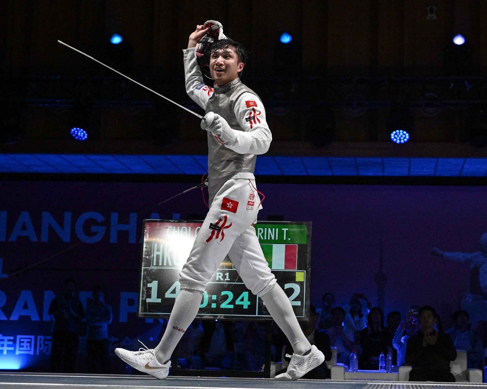 Ryan Choi celebrates his first senior international title win at the Shanghai Grand Prix on Sunday. Photo: FIE